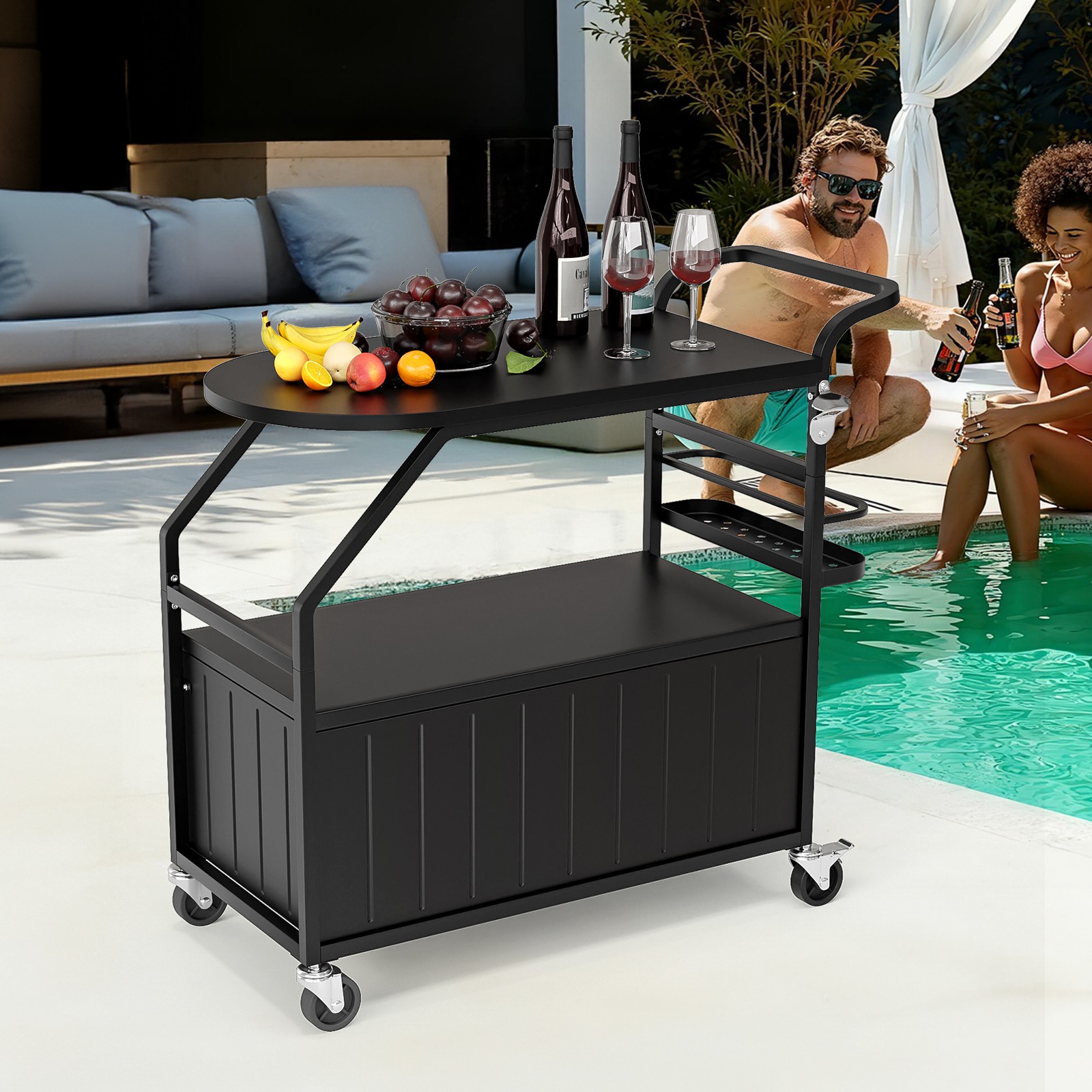 80QT Patio Rolling Cooler Picnic Ice Beer Chest Party Cooler Cart with Wheels