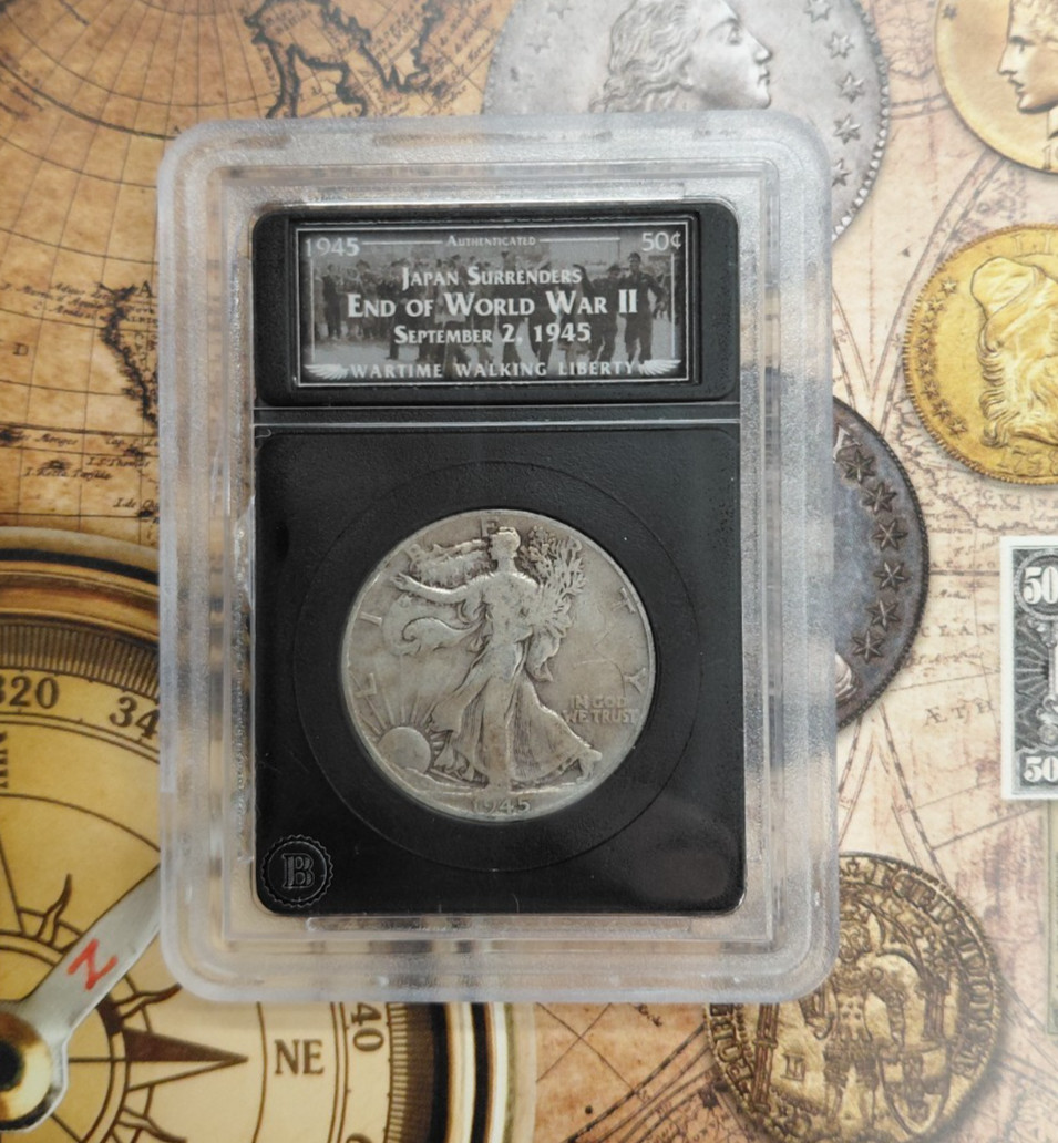 Silver 1945 Walking Liberty Japan Surrenders End Of World  War 11  T-458