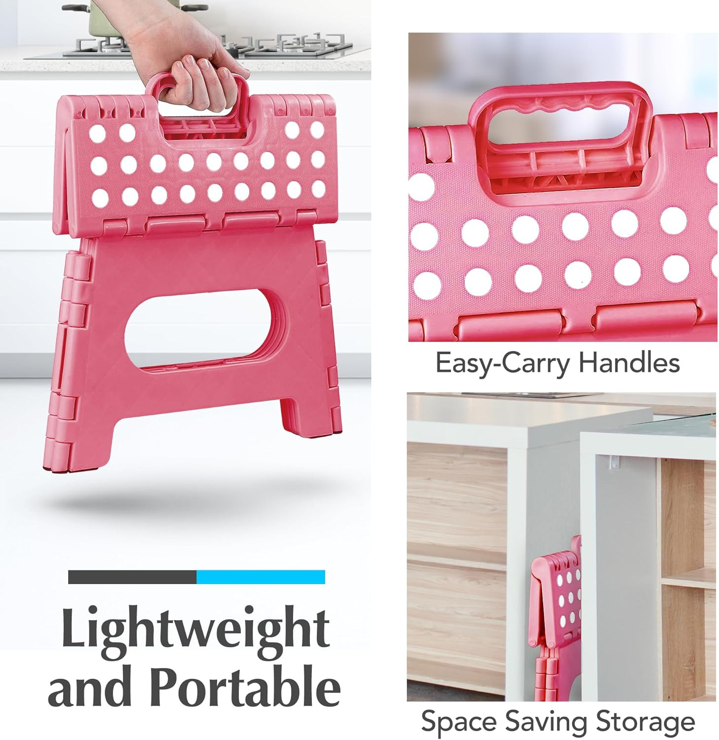 Folding Step Stool for Adults & Kids, 9 Inch Sturdy Plastic Step Stool Foldable