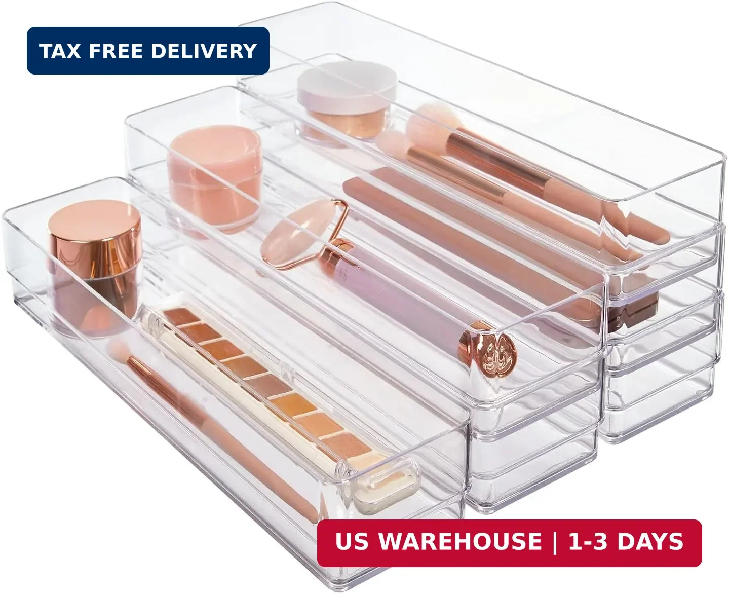SimpleSort 6-Piece Stackable Clear Drawer Organizer Set | 12" x 3" x 2" Re