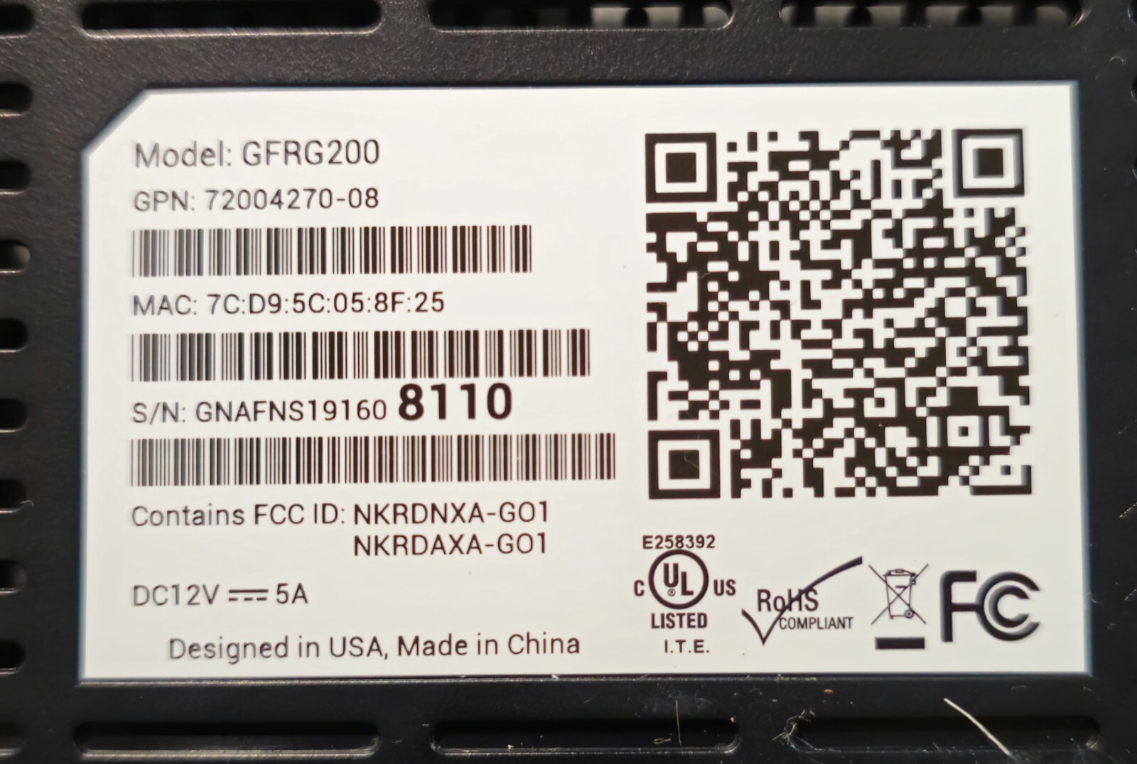 Google Fiber Network + Box - Model GFRG200
