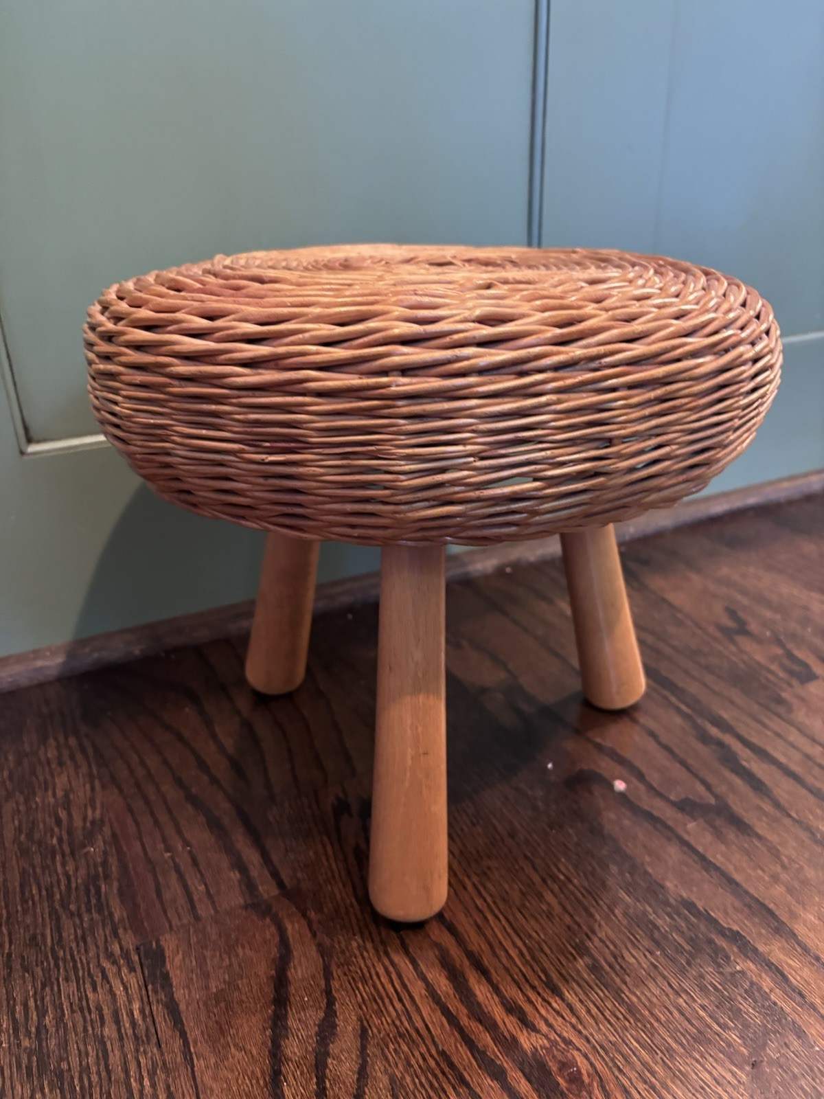 Vintage 3 Legged Wicker Tony Paul Attributed MCM Stool