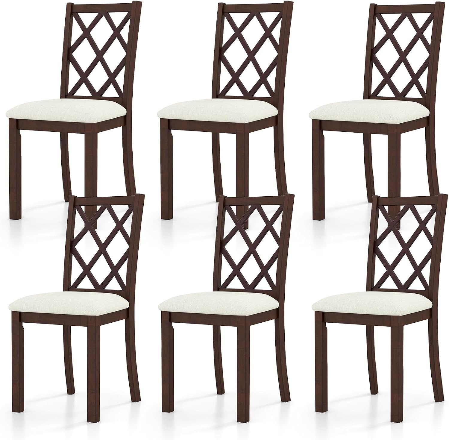 Wooden Dining Chairs Set of 6, High Back Kitchen Chairs, Vintage Dining Room Cha