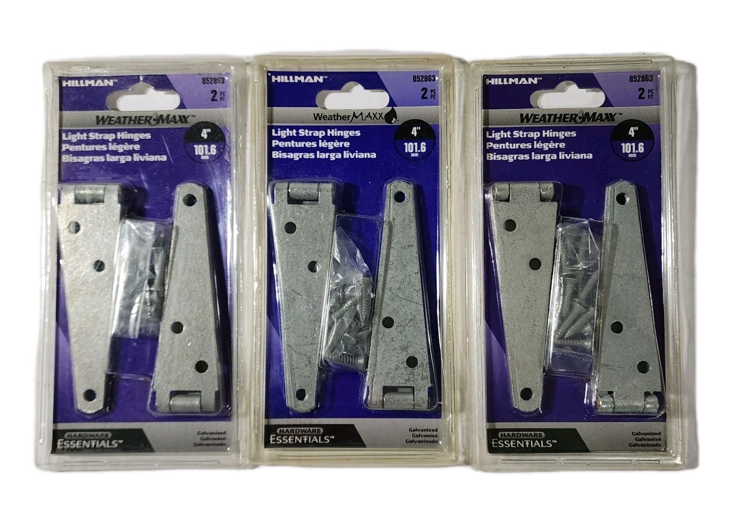 4" Hinges 3 Packs 2 Pc Hillman Weather Maxx Light Strap 852863 Galvanized NOS