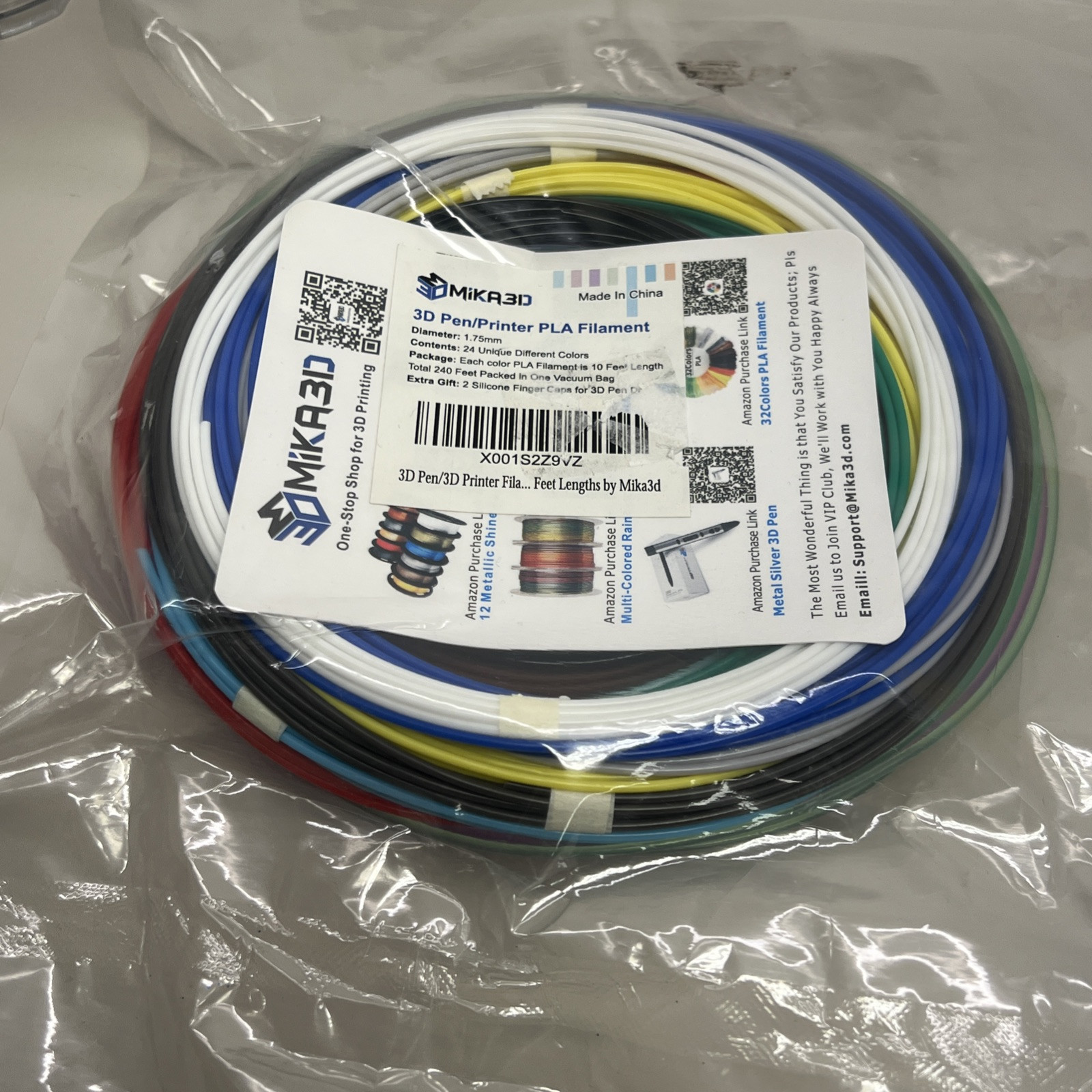 Mika3D 3D Pen / Printer PLA filament 1.75 Mm 24 Unique Colors 10 Feet Each.