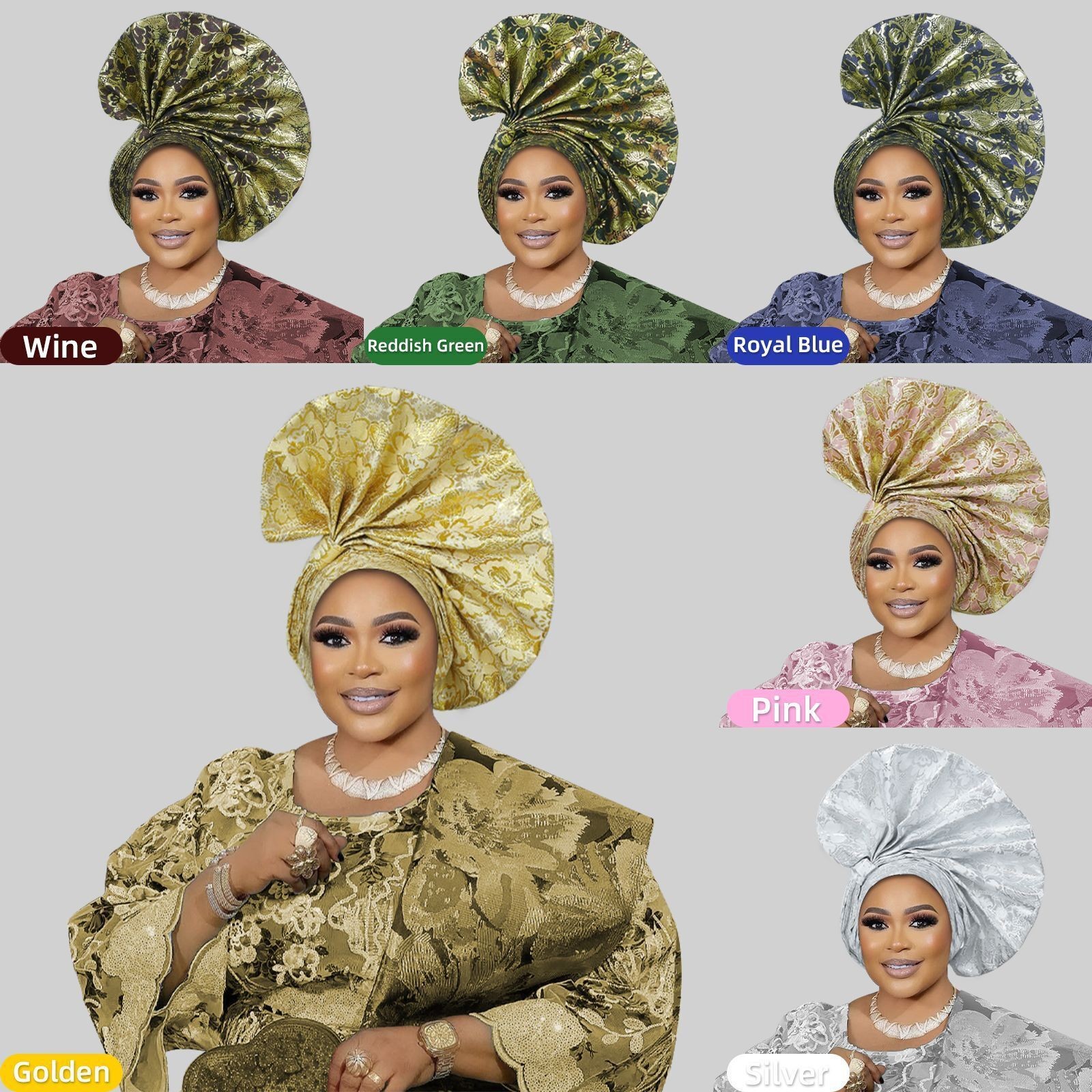 Aso Oke African Headtie Auto Gele Turban Bonnet Nigerian Wrap Caps Hats Headwear