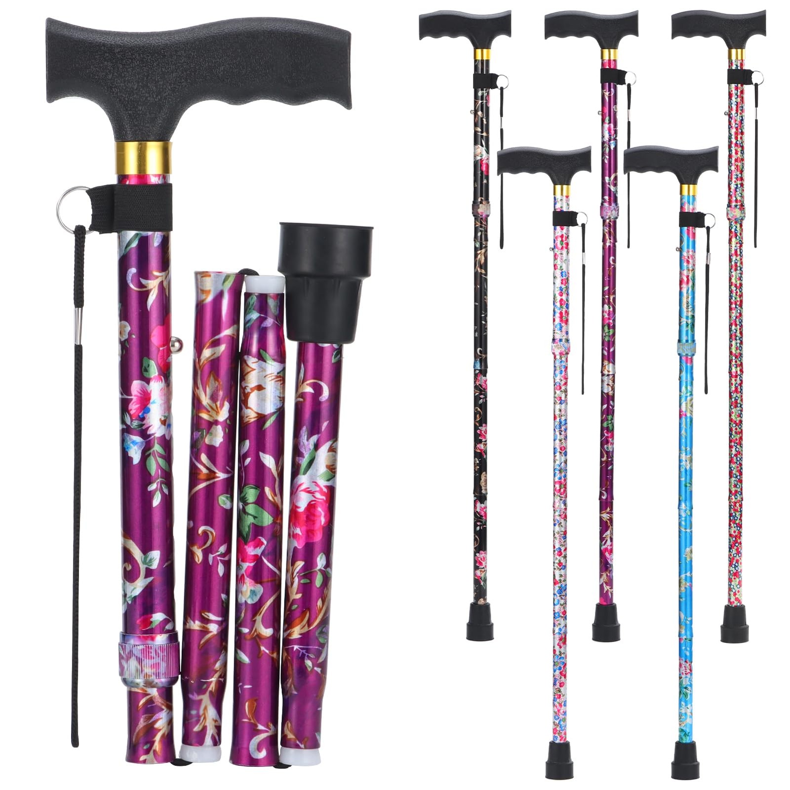 Collapsible Walking Cane for Women Men Lightweight Foldable T-Handle