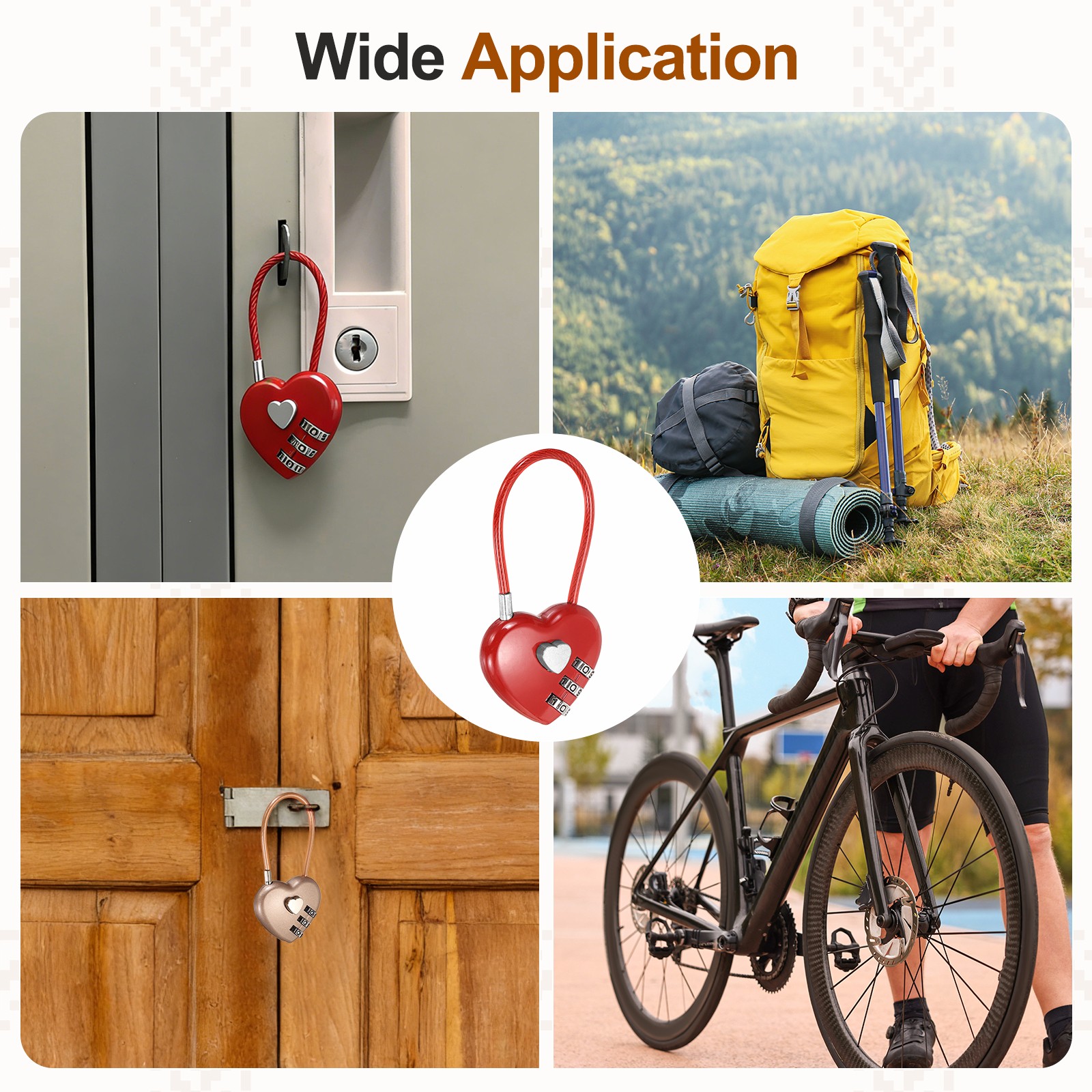 Combination Padlock (4.3 Inch, Red), 3-Digit Heart Shaped Combo Padlock