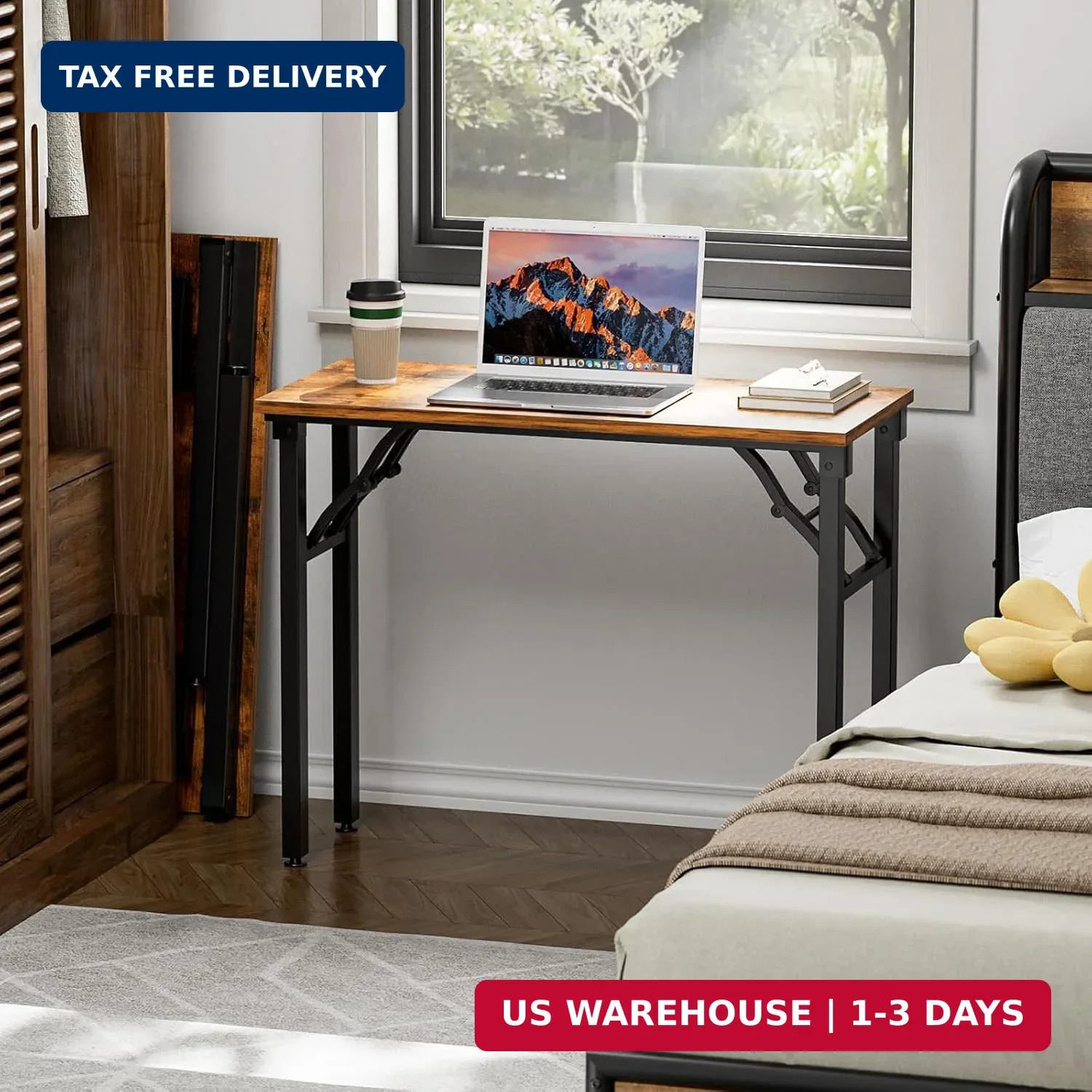Small Computer Desk Folding Table - 35.8" Foldable Office Desk, No Assembly