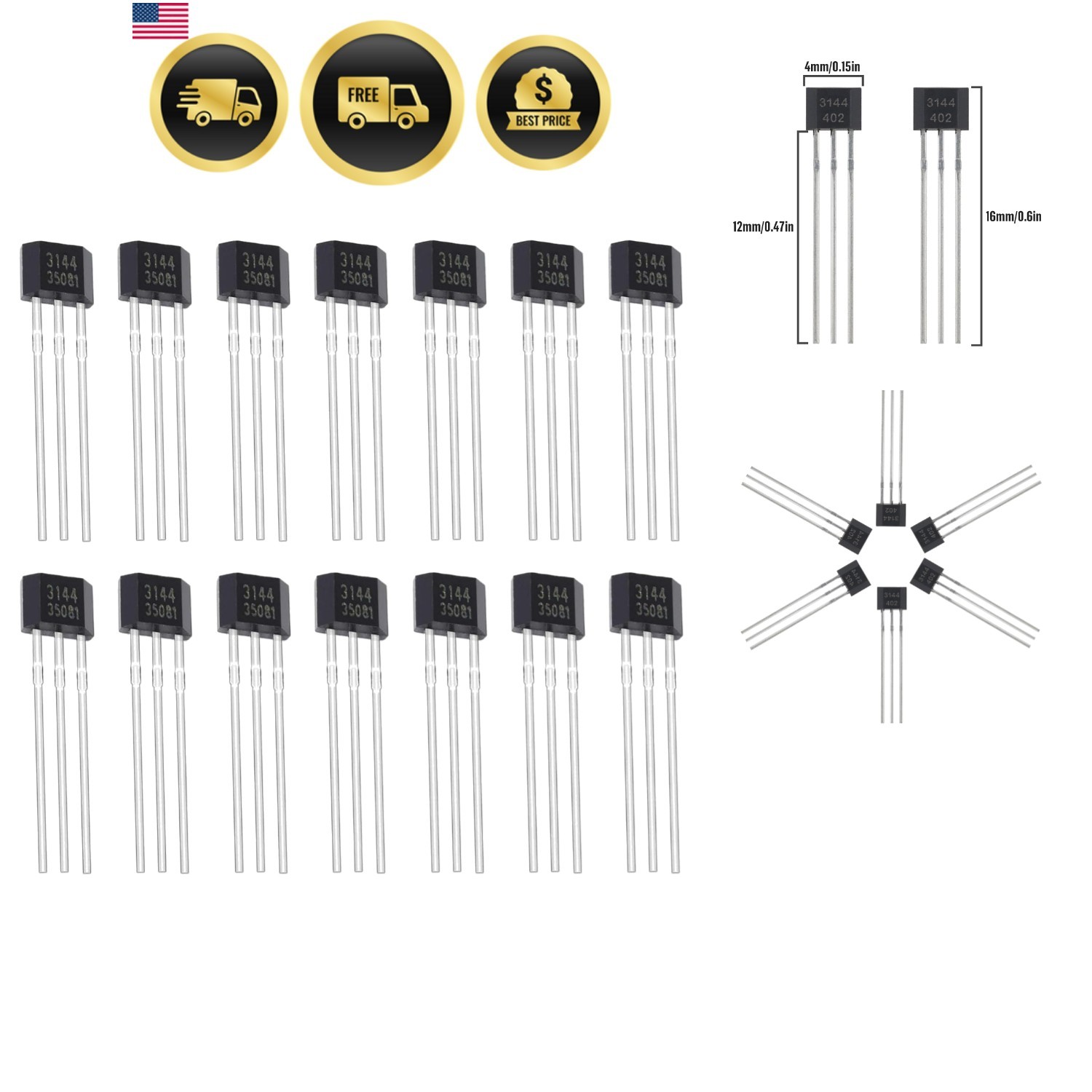 20Pcs A3144 3144 Hall Effect Sensor OH3144 AH3144E 3Pins Magnetic Detector