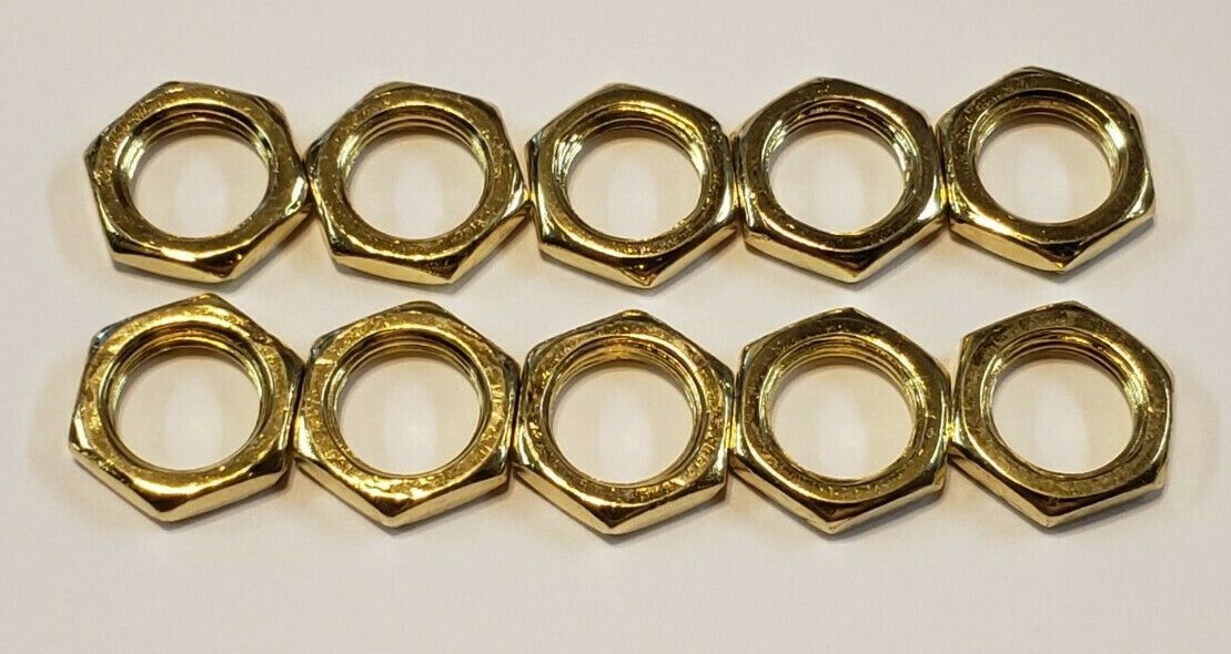SET OF 10 STEEL BRASS PLATED LOCKNUTS 1/8IP LAMP PART NEW 57322J