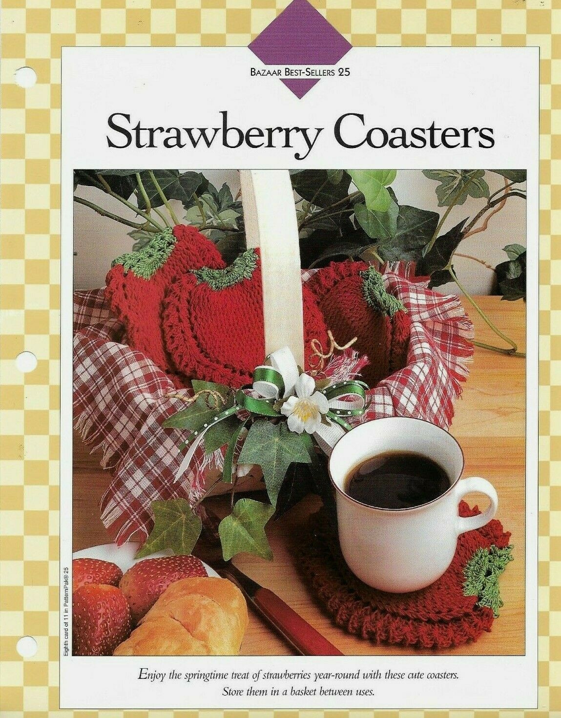NEW STRAWBERRY COASTERS HOME DECOR VANNA'S CLUB CROCHET PATTERN INSTRUCTIONS