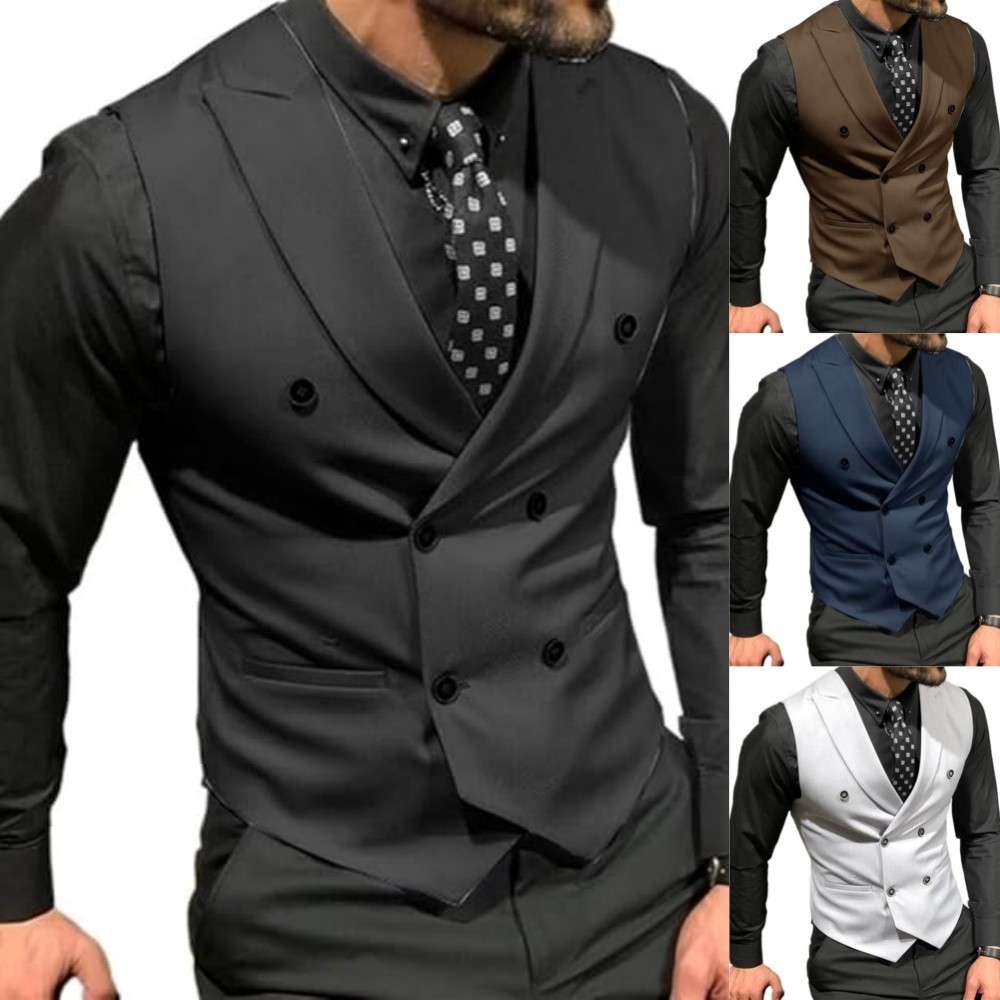 Men's Double Breasted Suit Vests Business Vests Slim Fit Waistcoat Wedding