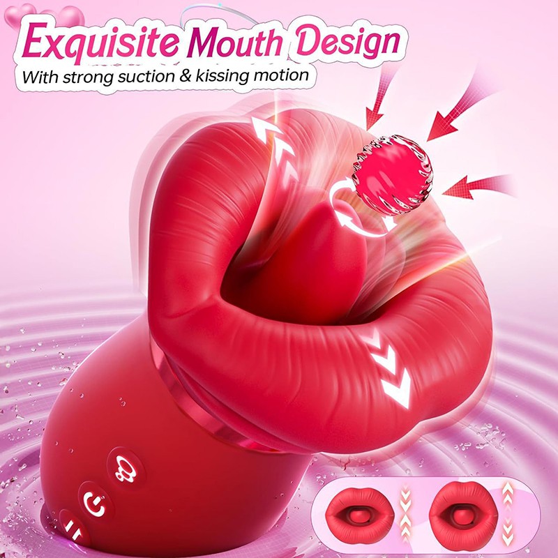 Red Tongue Licking Sucking Clitoral Vibrator Suction Dildo Sex Toys for Women