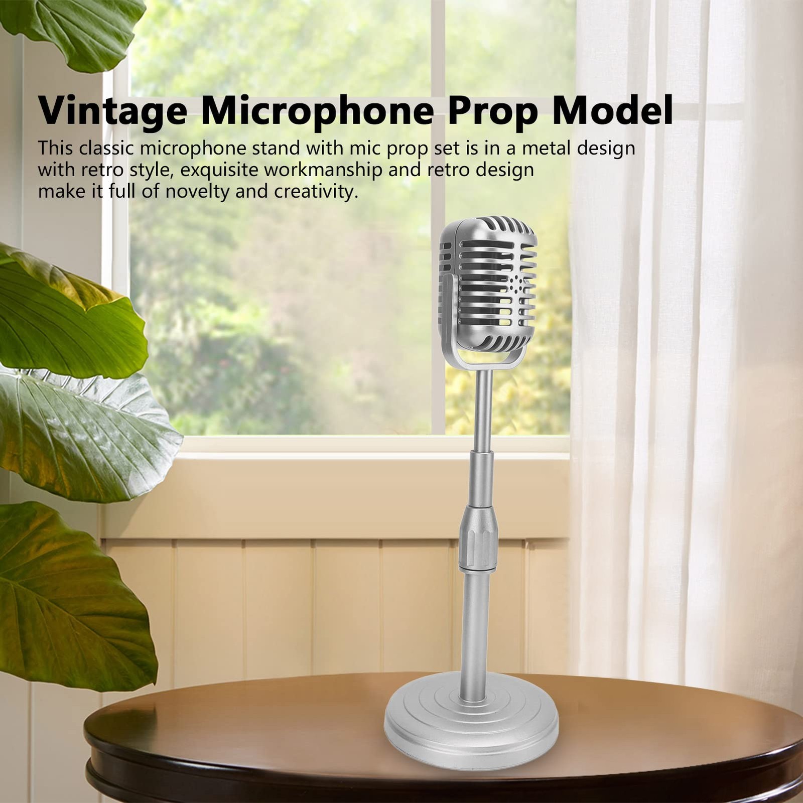 Vintage Microphone Prop Model with Adjustable Stand, Old Fashioned Desktop Mi...