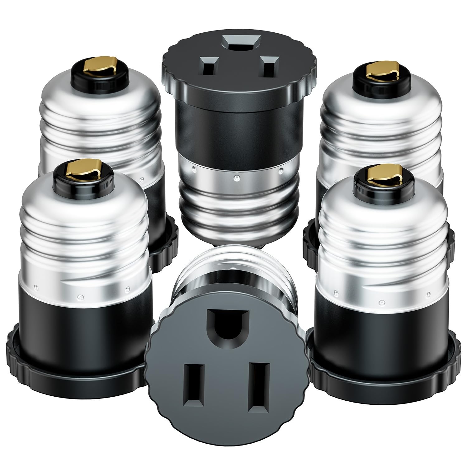 6 Pack, Light Socket to Plug Adapter, Bulb Convert Black