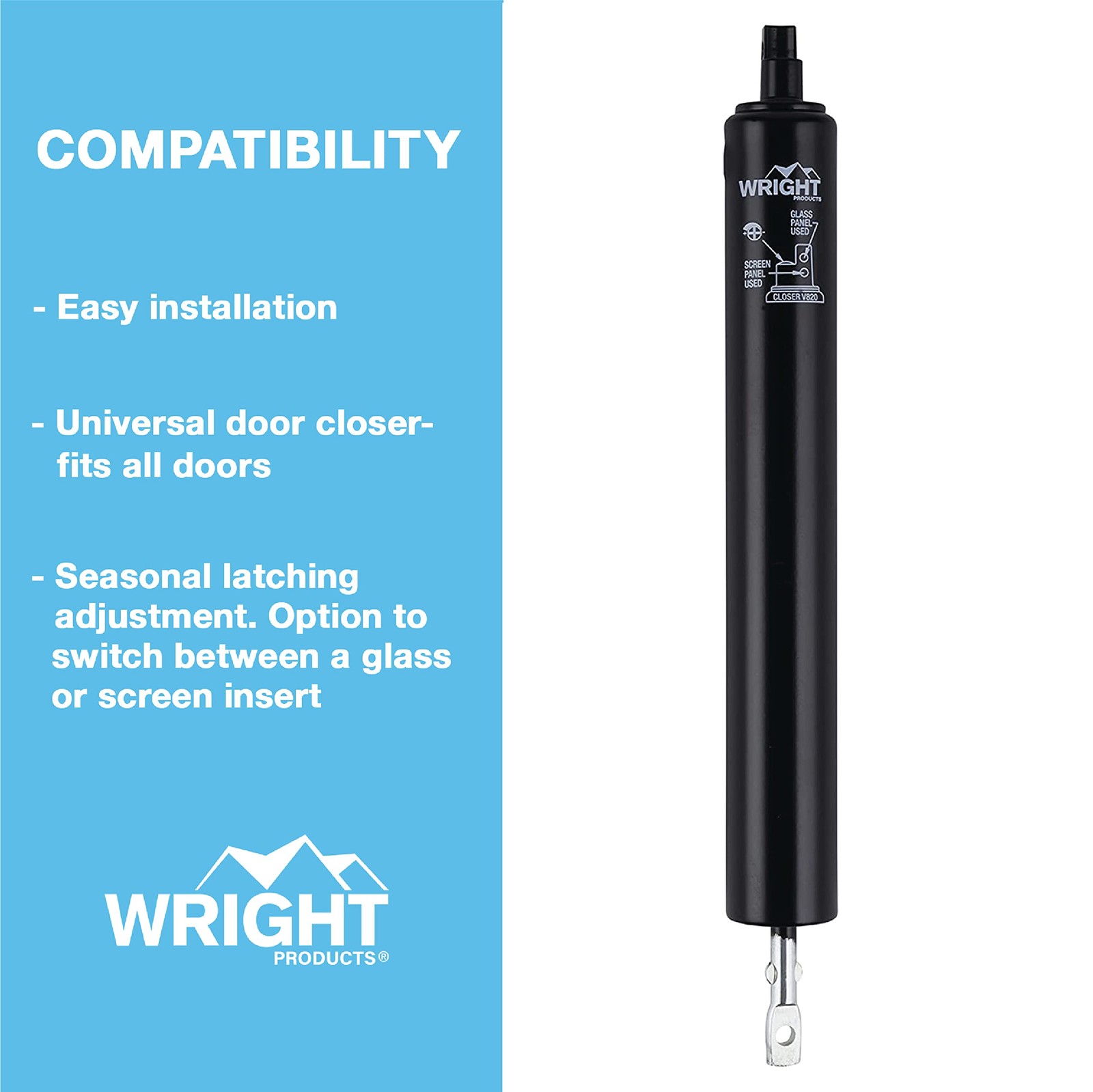 Pneumatic Storm Door Closer – Adjustable, Smooth-Closing with Hold-Open Washe...
