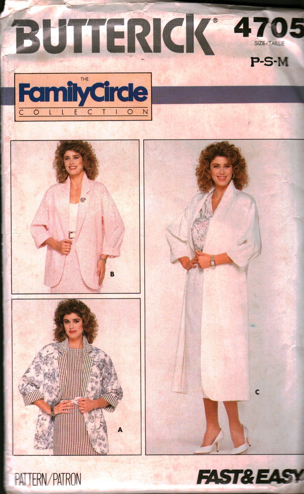 4705 Vintage Butterick Sewing Pattern 1980s Misses Semi Fitted Coat Jacket UNCUT