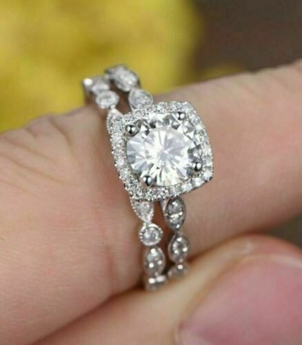 3.30 Ct Round Cut Lab-Created White Diamond Wedding Ring Set 925 Sterling Silver