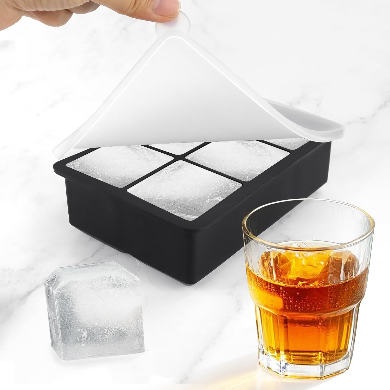 Large Ice Cube Tray with Lids Big Square Silicone Freezer Mold 2inch Huge Cube