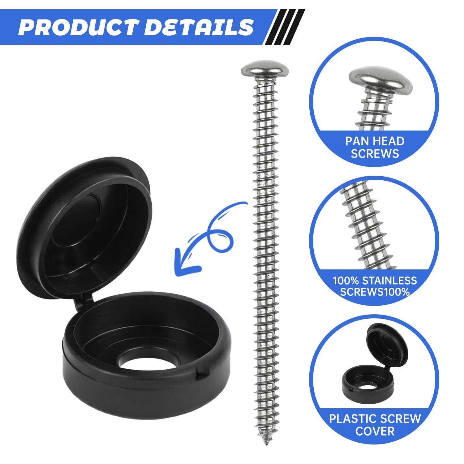 36 Set 3Inch Shutter Screws and Caps, Shutter Screws with Caps, Fasteners wit...