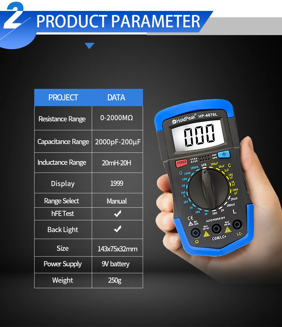 Digital LCR Multimeter, Capacitor Tester, Inductance Meter hFE Ohm Tool LCD US