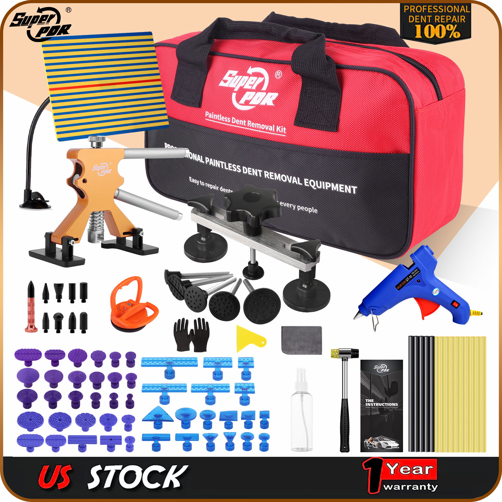Car Paintless Dent Repair Kit - Easy Dent Removal with Puller, Glue Gun & Tabs