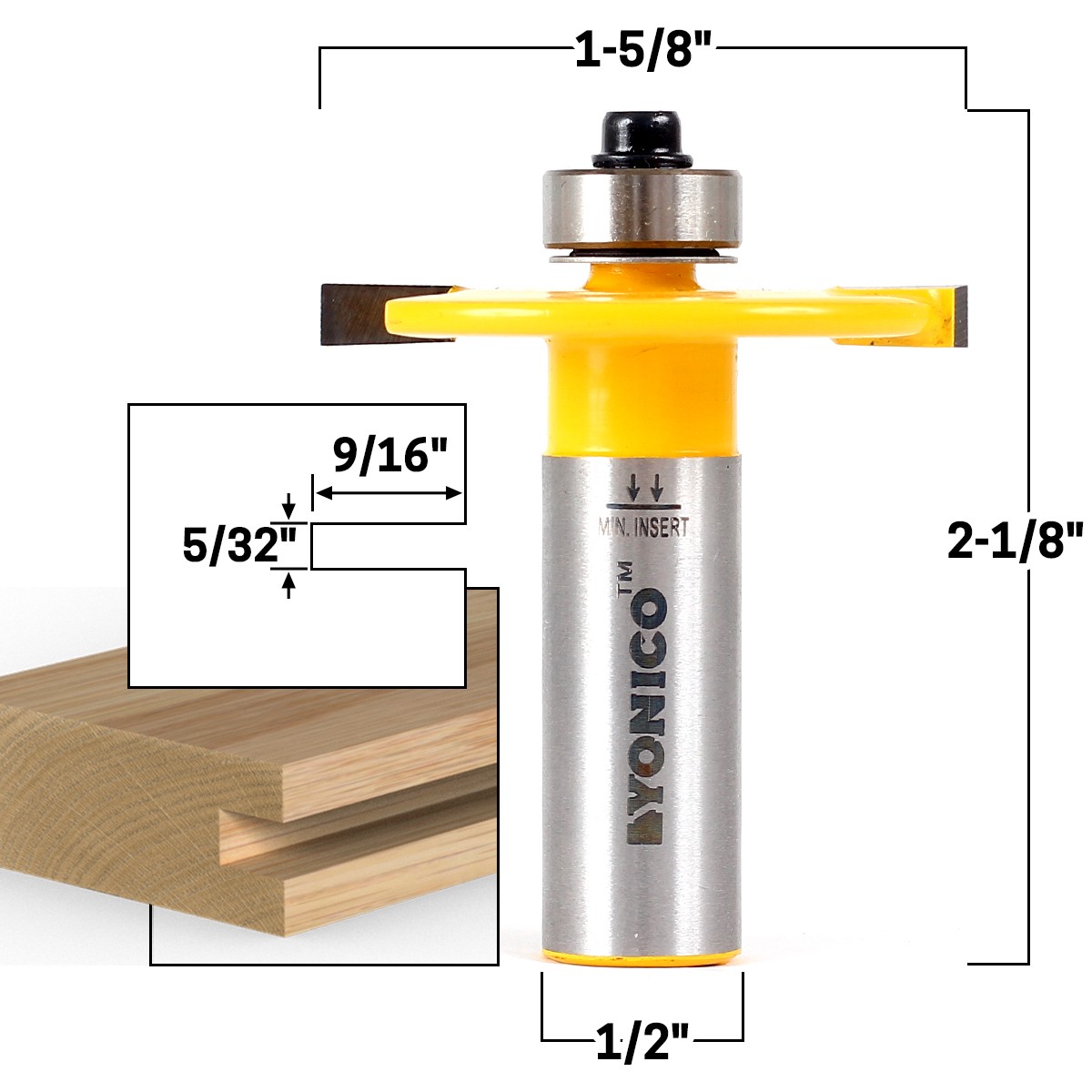 5/32" Height X 9/16" Depth Slot Cutter Router Bit - 1/2" Shank - Yonico 14920