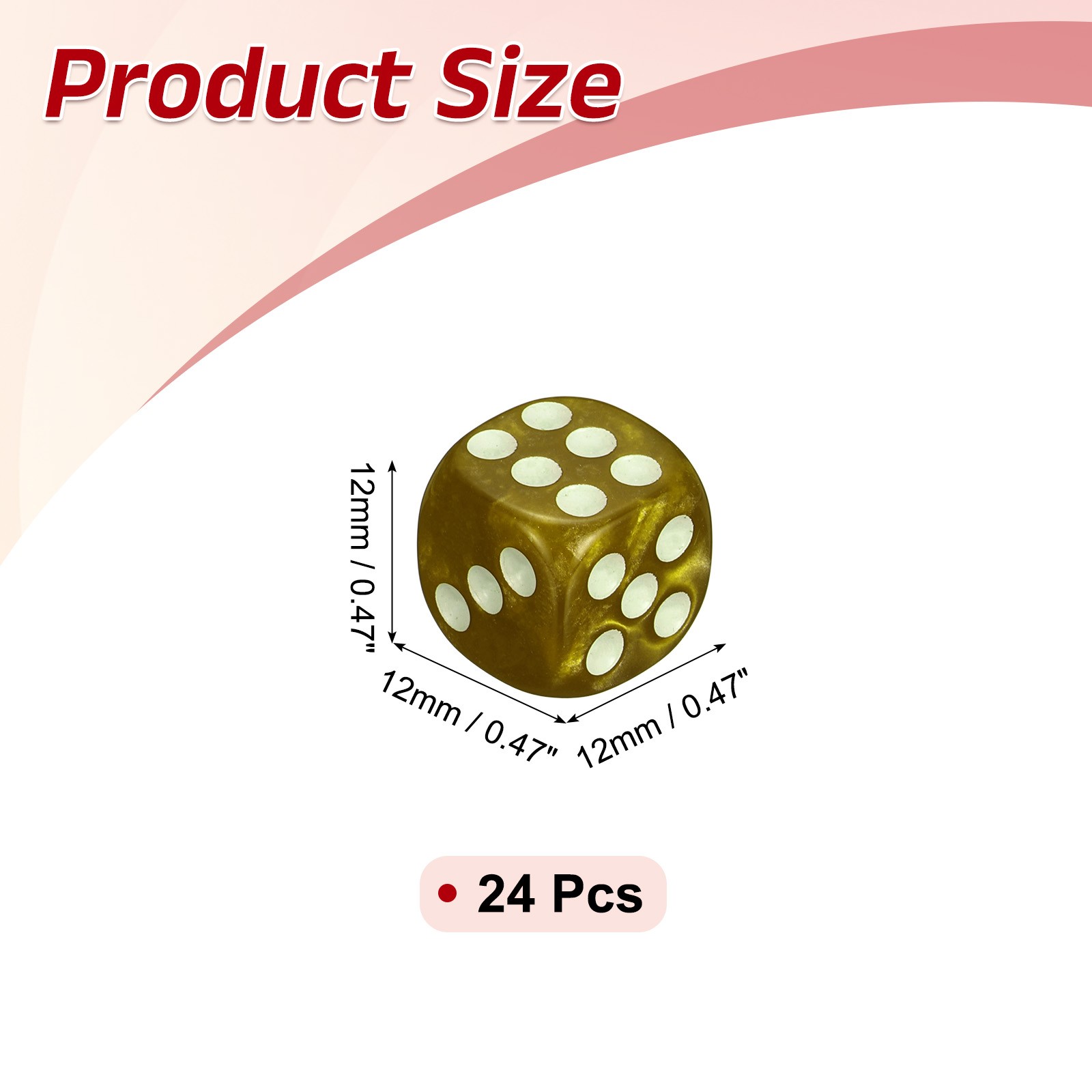 24Pcs Polyhedral Dice 12mm Pearl Pattern Square Dice, Gold