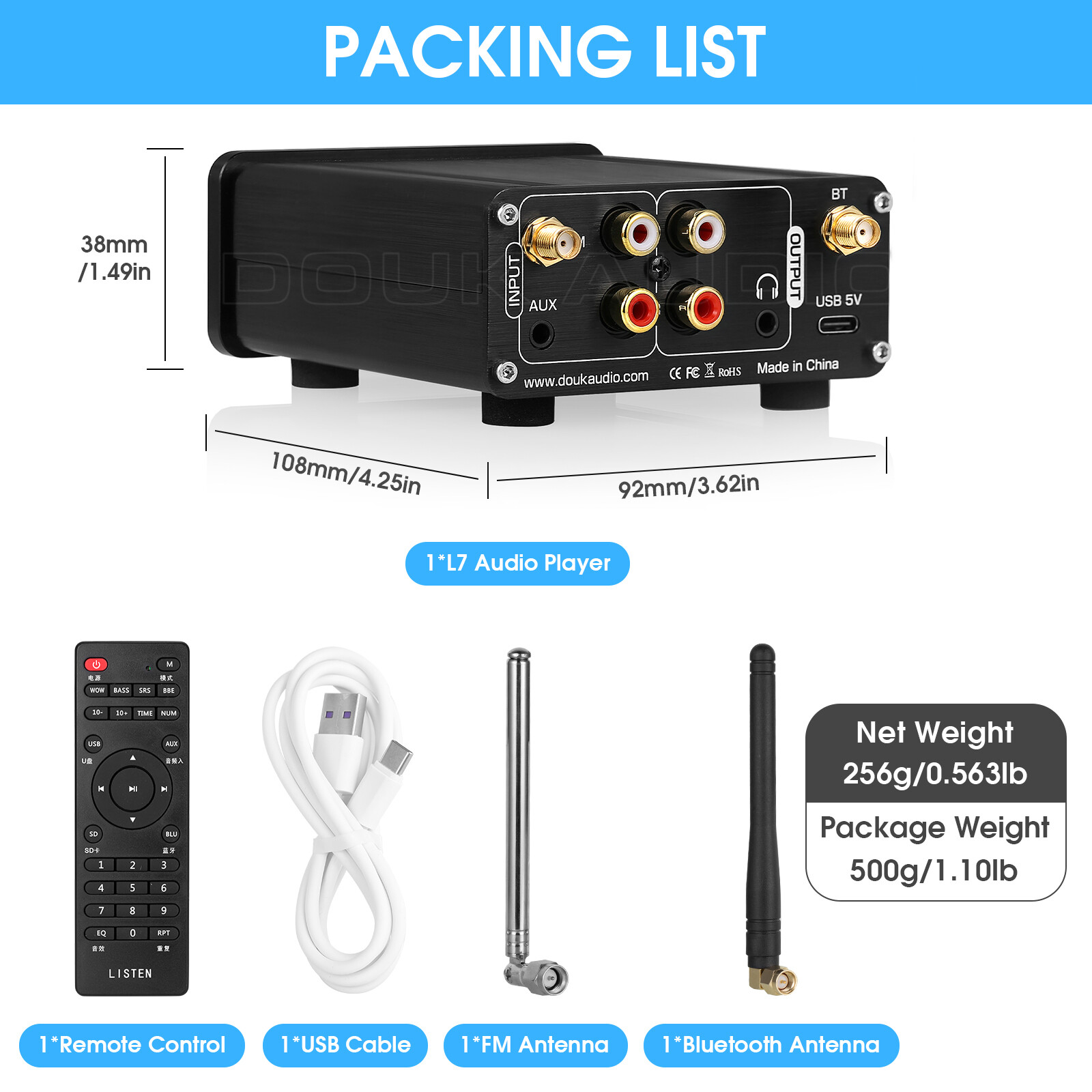 Bluetooth 5.0 Audio Receiver Wireless Adapter with USB SD Music Player FM Radio