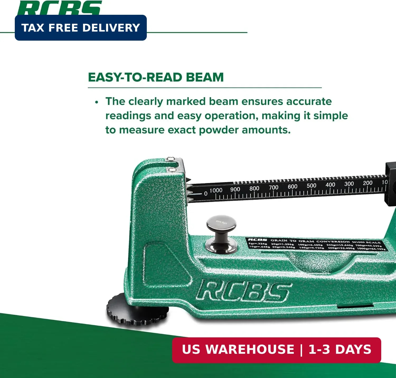 M1000 Mechanical Reloading Scale - 1000 Grain Capacity - Green