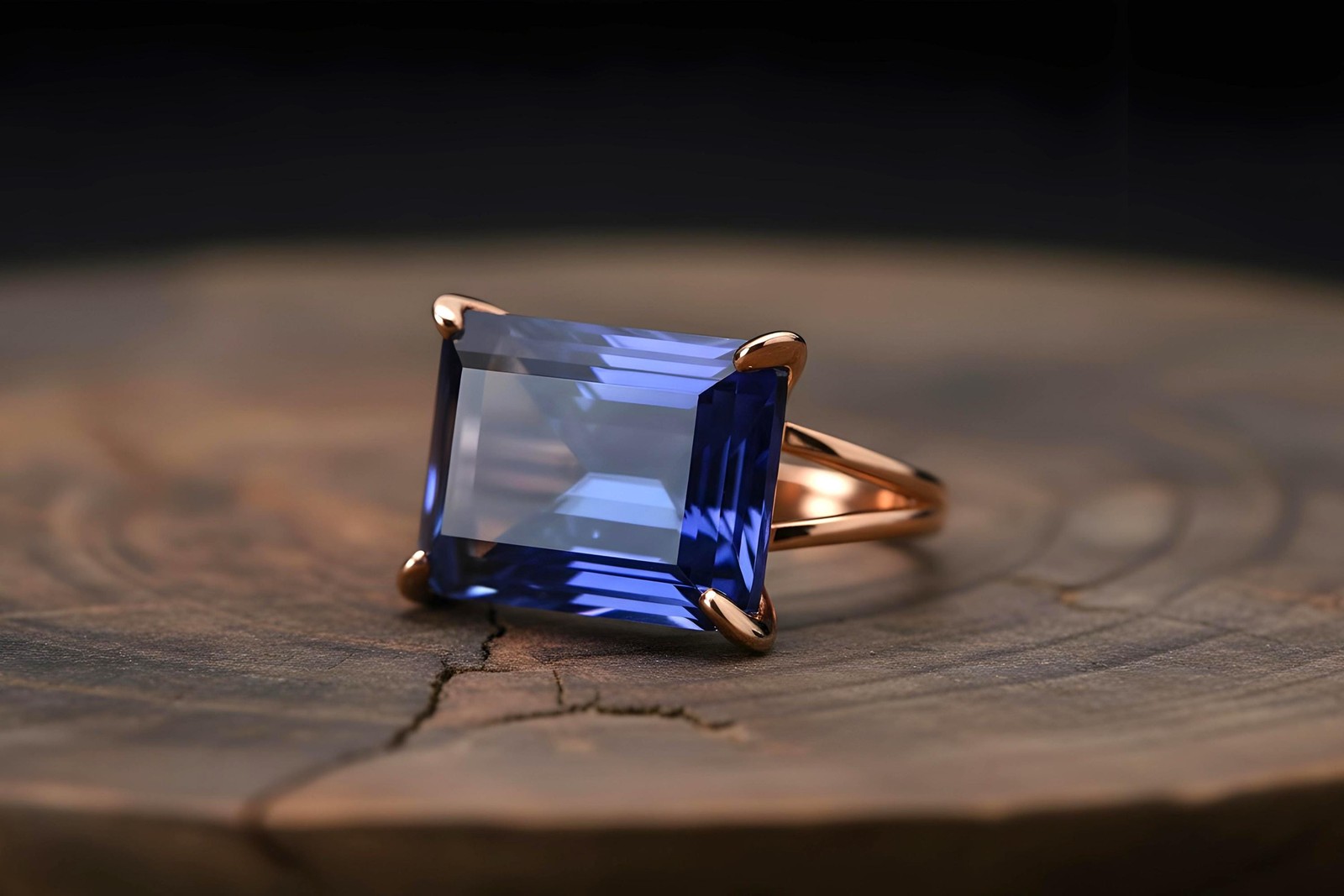 Silver Sapphire Ring Anemone Jewelry Rectangle Emerald Cut Blue Gem