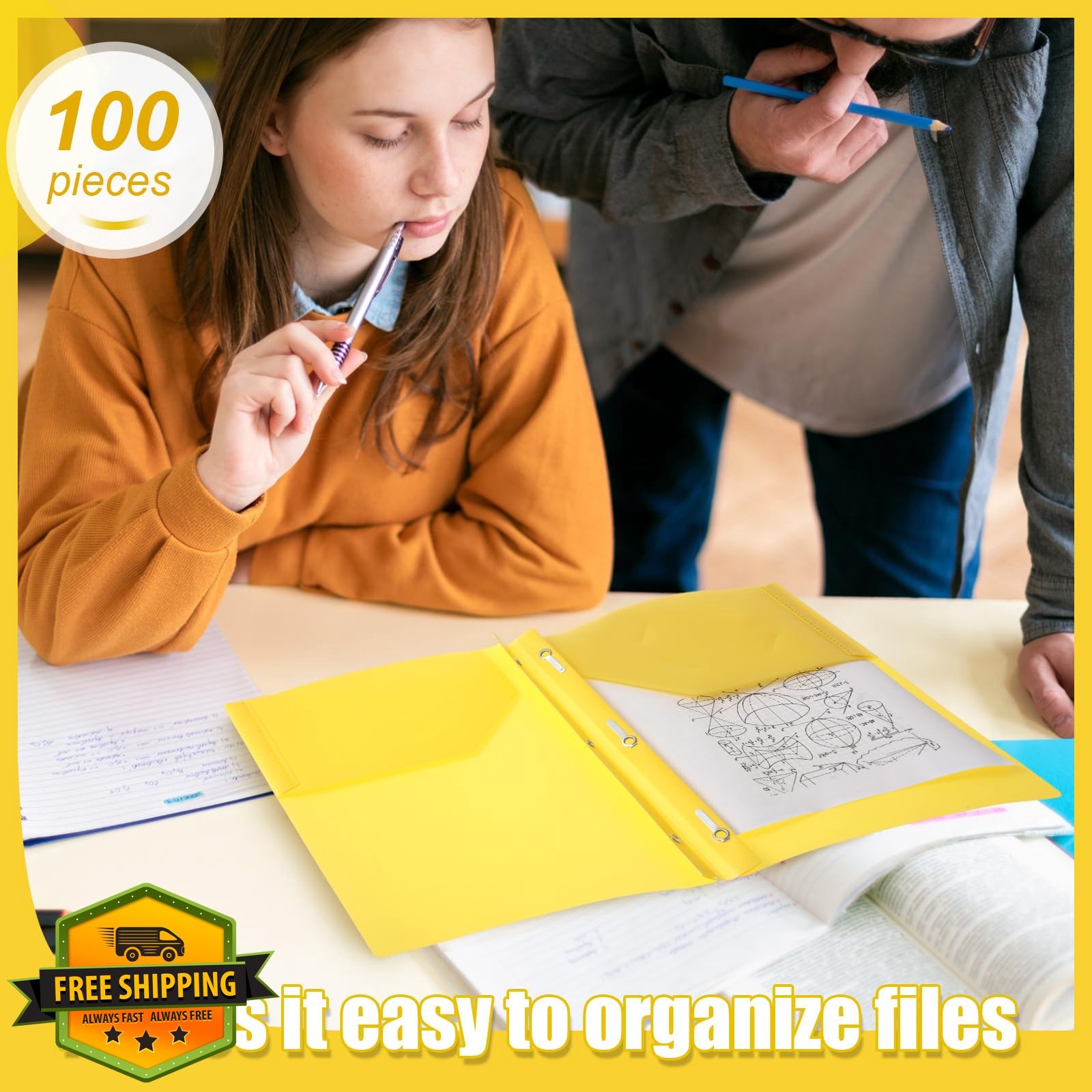 Lincia Yellow Prong Folders 100 Pack