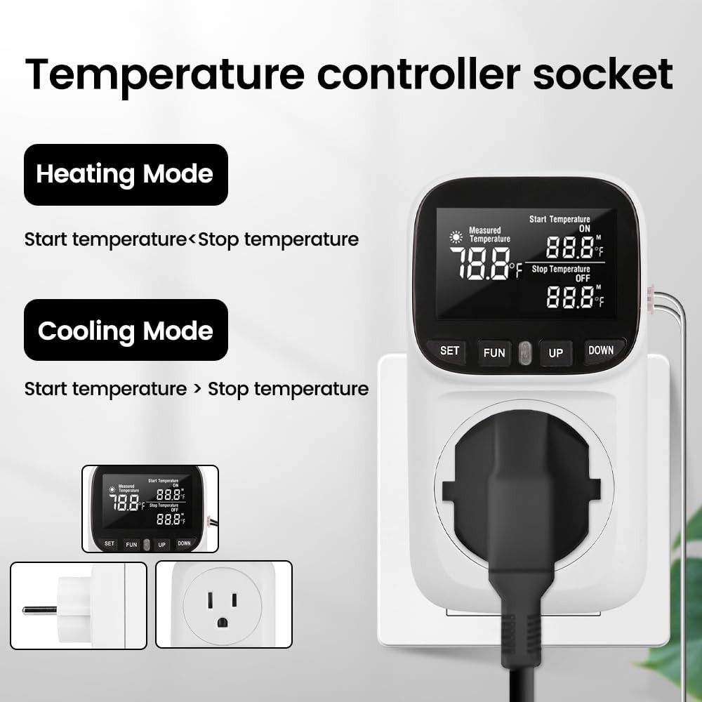 Diymore 1800W Digital Temperature Controller Plug in Thermostat Outlet White