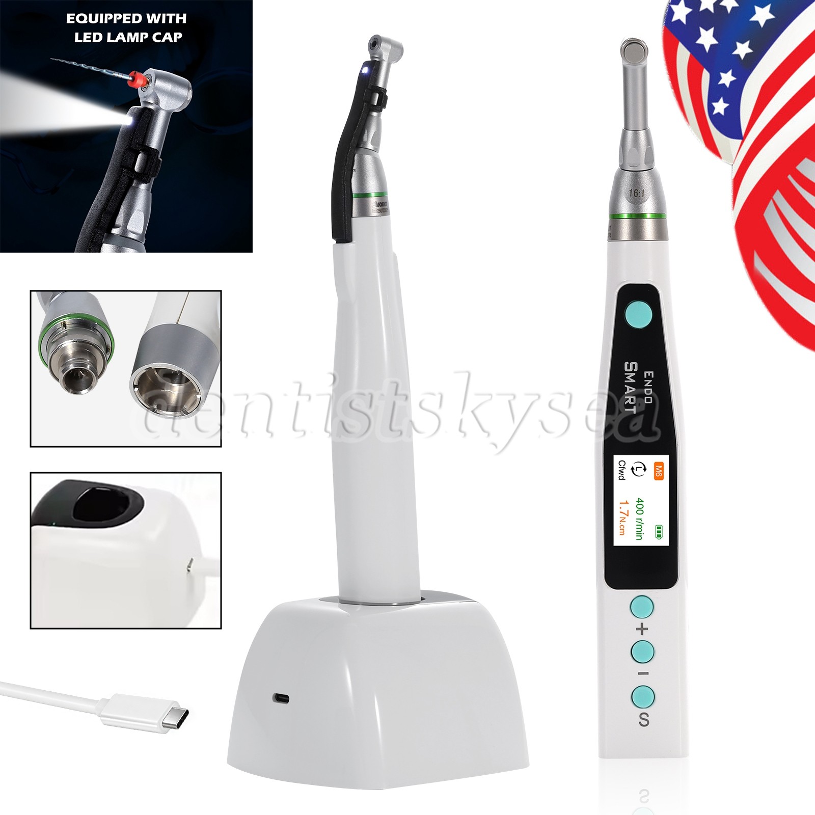 SANDENT Wireless LED Endo Motor 16:1 Contra Angle Endo Root Canal Treatment CE