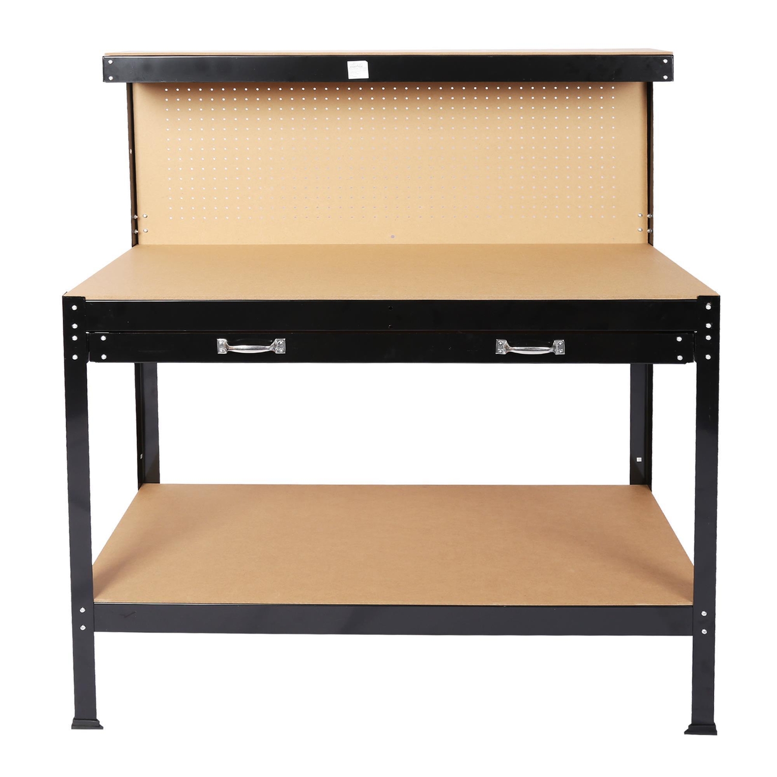 Steel Tool Workbench with 2 Drawers and Peg Board Tool Storage Work Table Black