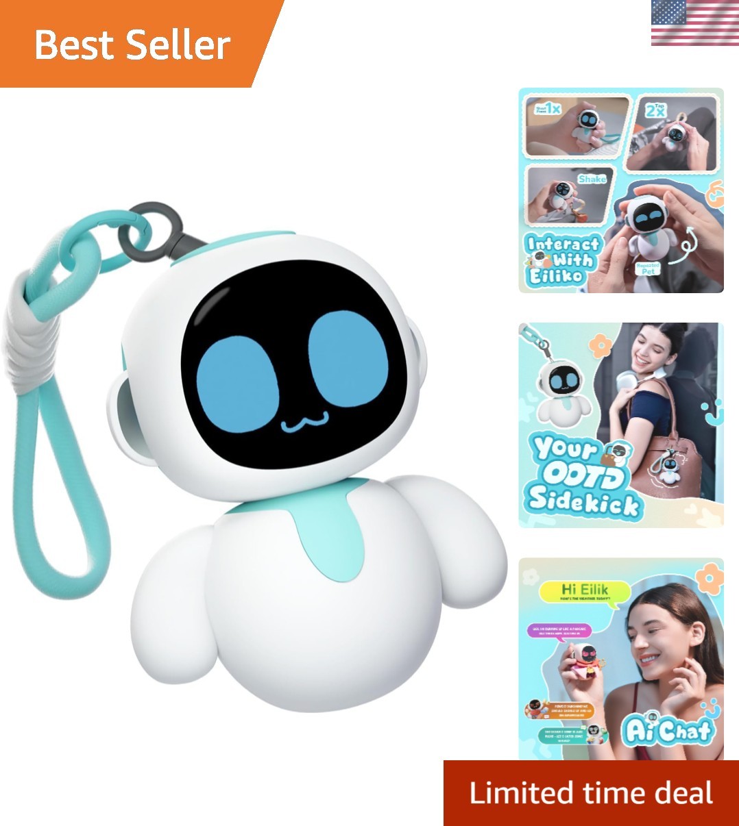 Eiliko Aquamarine: Interactive AI Robot Pendant for Emotional Connection