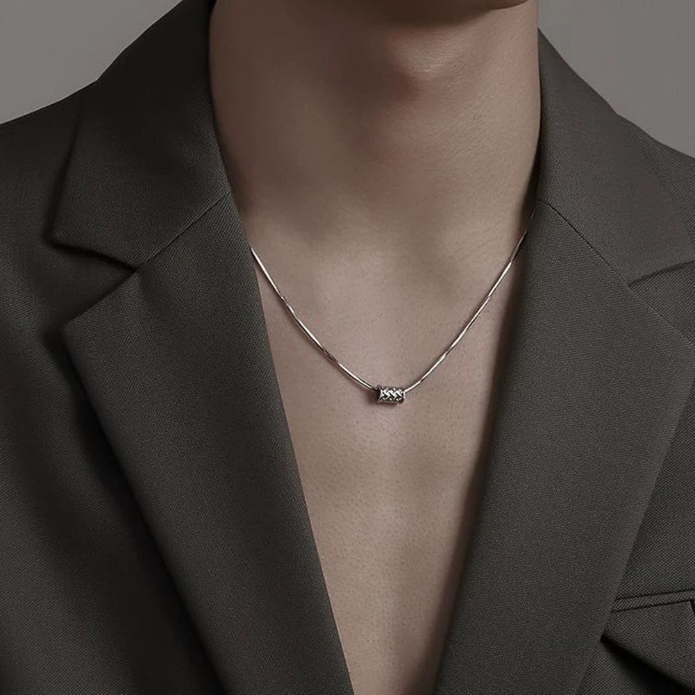 Silver Titanium Steel Snake Bone Chain Necklace with Cross for Men 50/55/60 CM