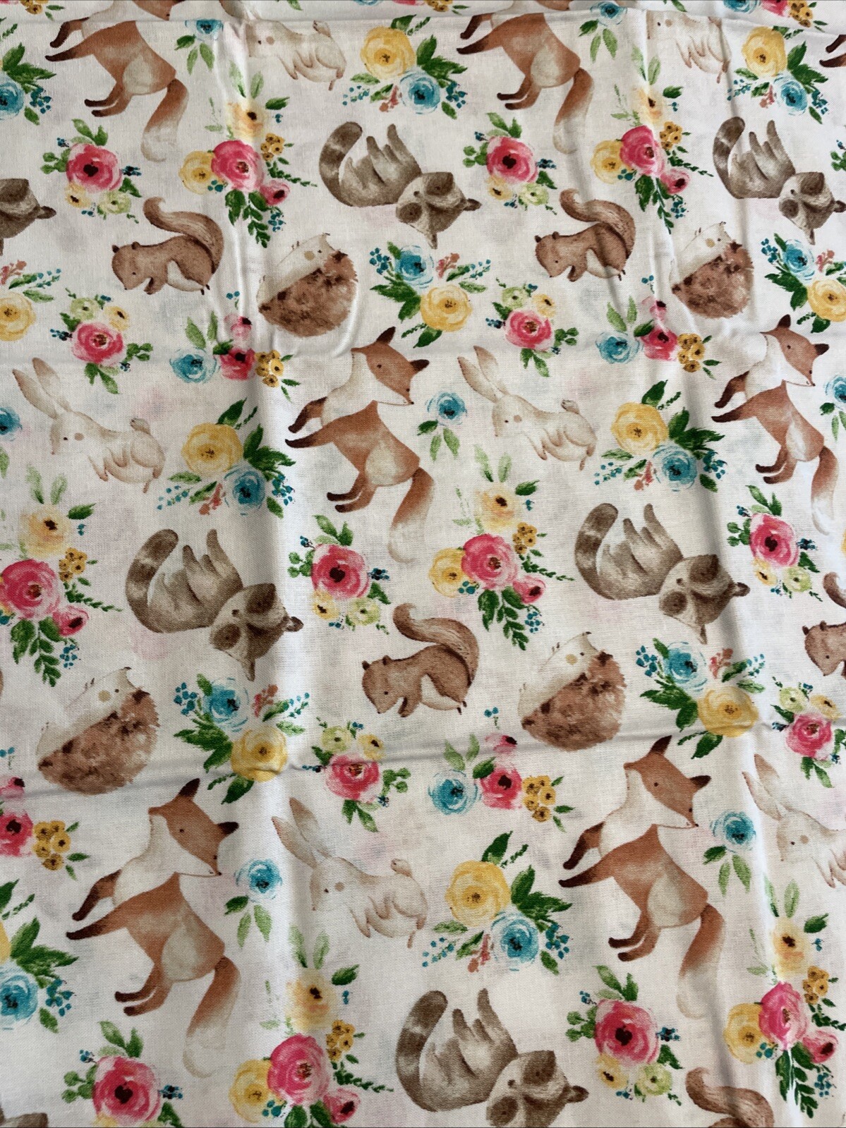 Spring Woodland Animals With Flowers 100% Cotton Fabric Fat Quarter 18”x21” New