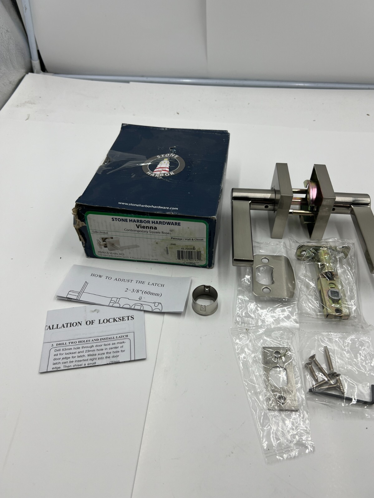 Vienna Door Lever Square Rosette Passage Hall Closet Latch Satin Nickel HL700430
