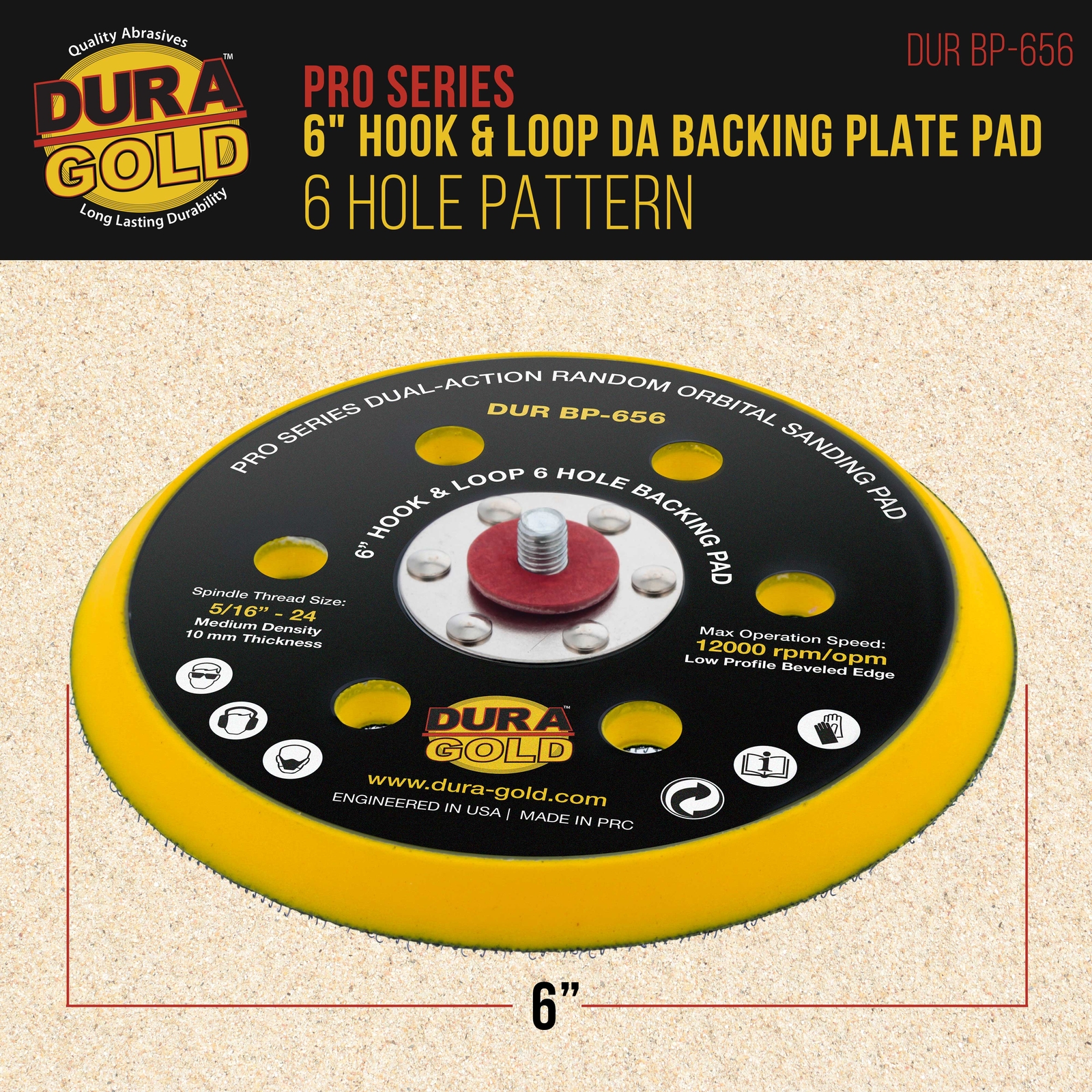 6" Hook & Loop DA Backing Plate Pad, 6 Hole Pattern, Auto Sanding Polishing Pad