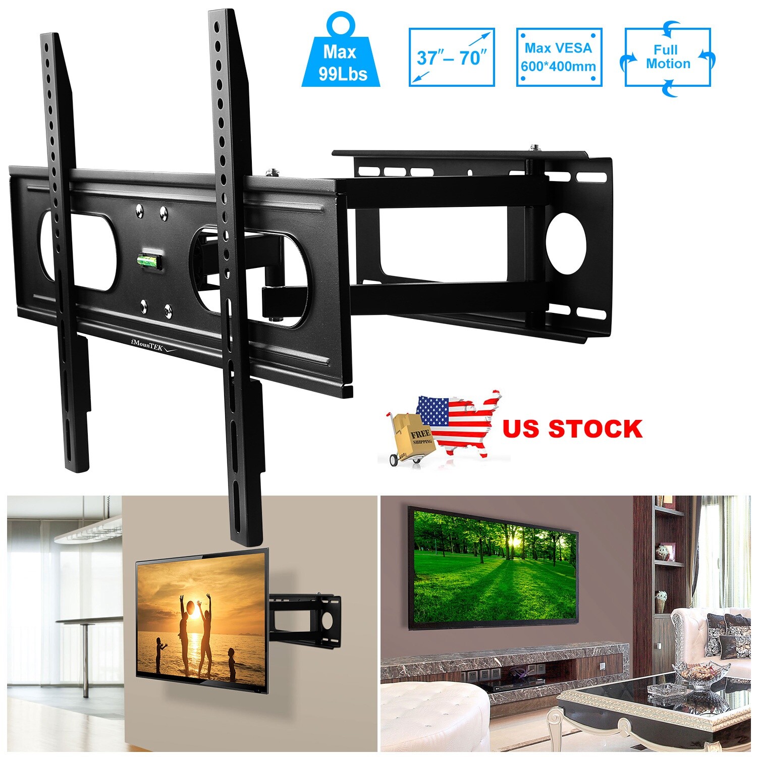 Full Motion TV Wall Mount Bracket 37 40 42 46 50 52 55 60 65 70inch LED LCD Flat