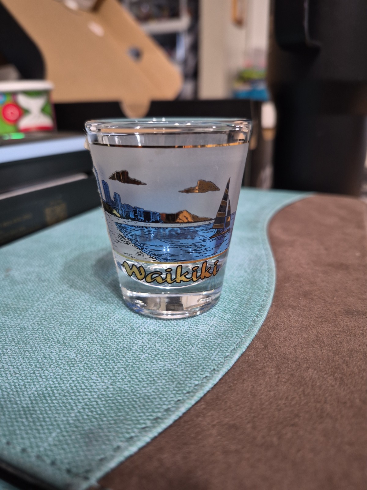 Waikiki Souvenir Shot Glass - Painted Decorated Clear Multicolor Glass