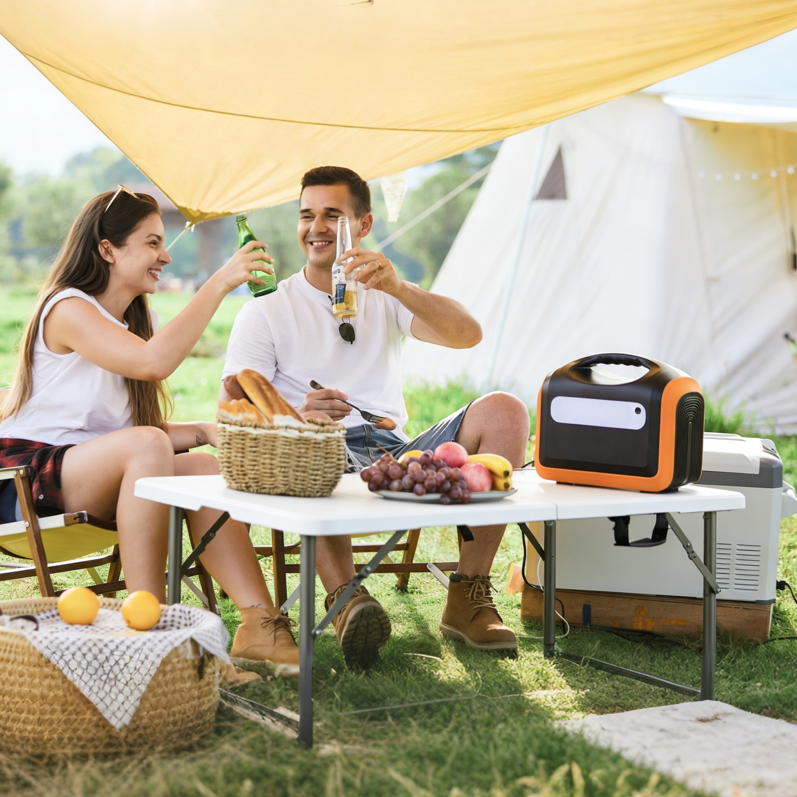 Folding Table Adjustable 4FT Plastic Table Picnic Camping w/Carry Handle White