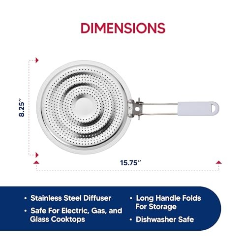 Heat Diffuser Reducer Flame Guard With Removable Handle, Stainless Single