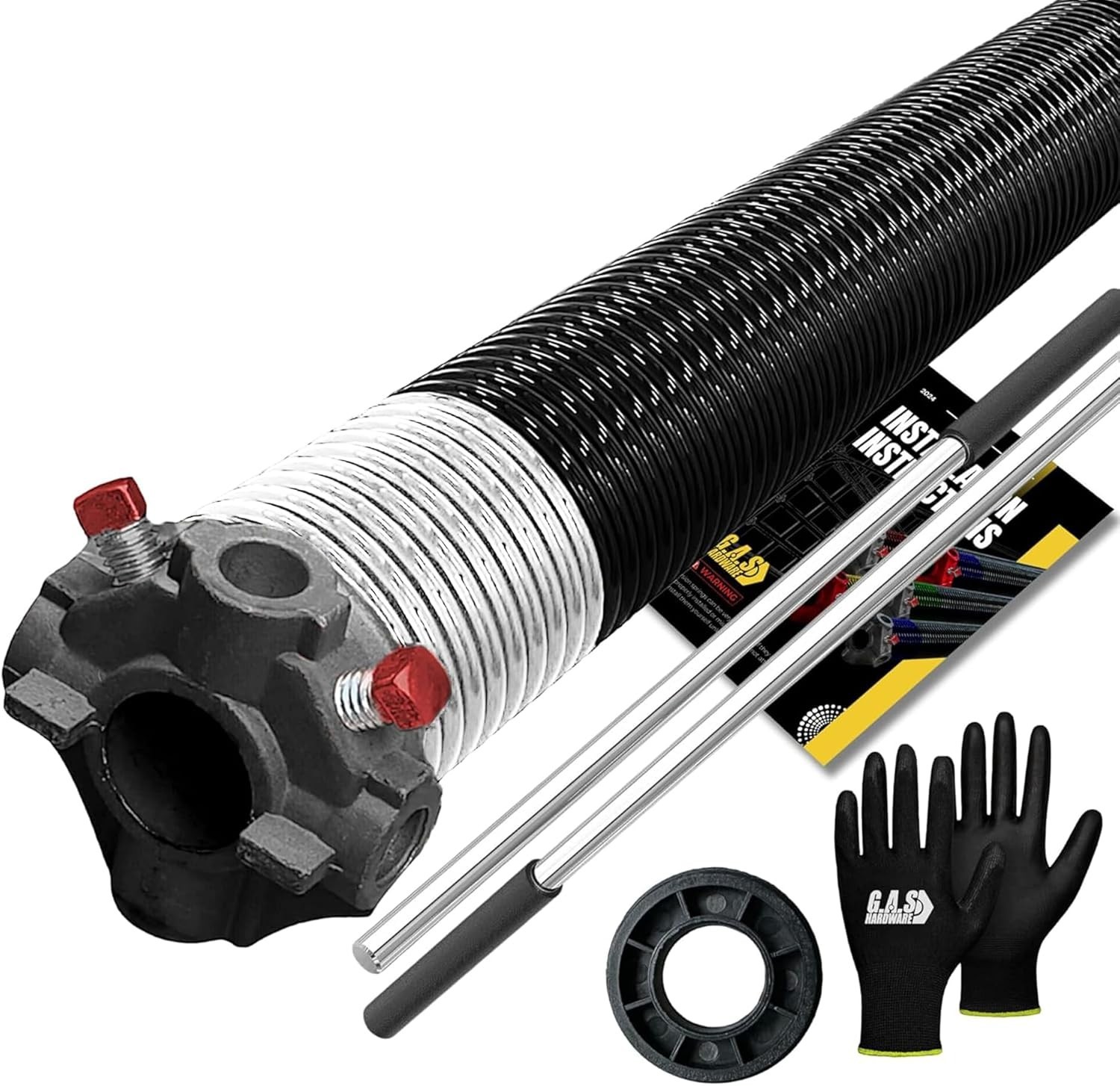 Garage Door Torsion Spring 218x1.75x26 BLACK-RIGHT SIDE w/ Bushing,Gloves & Bars