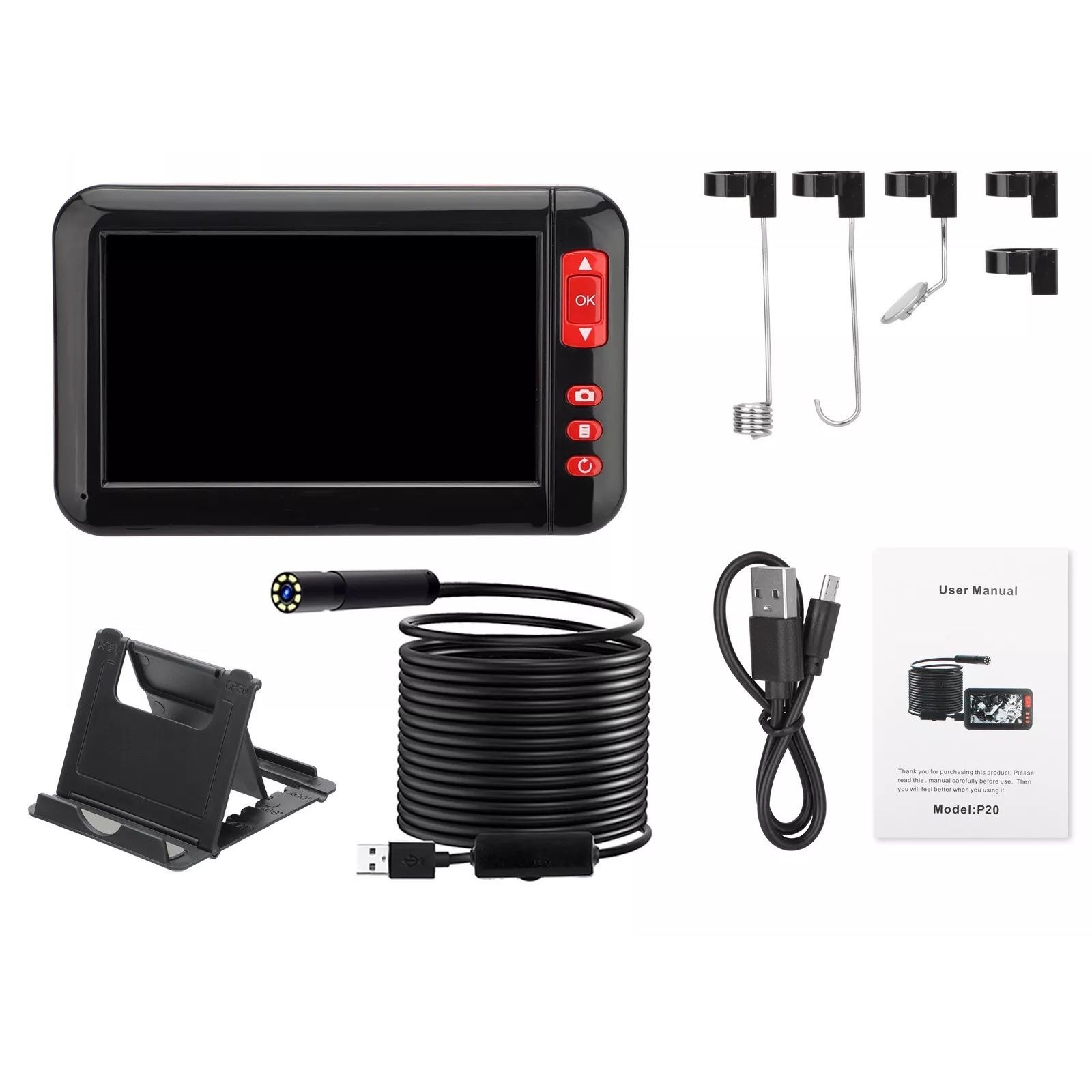 2M/6.5Ft Industrial Endoscope - 1080P HD 4.3in Screen, Size 13*8*1.5cm