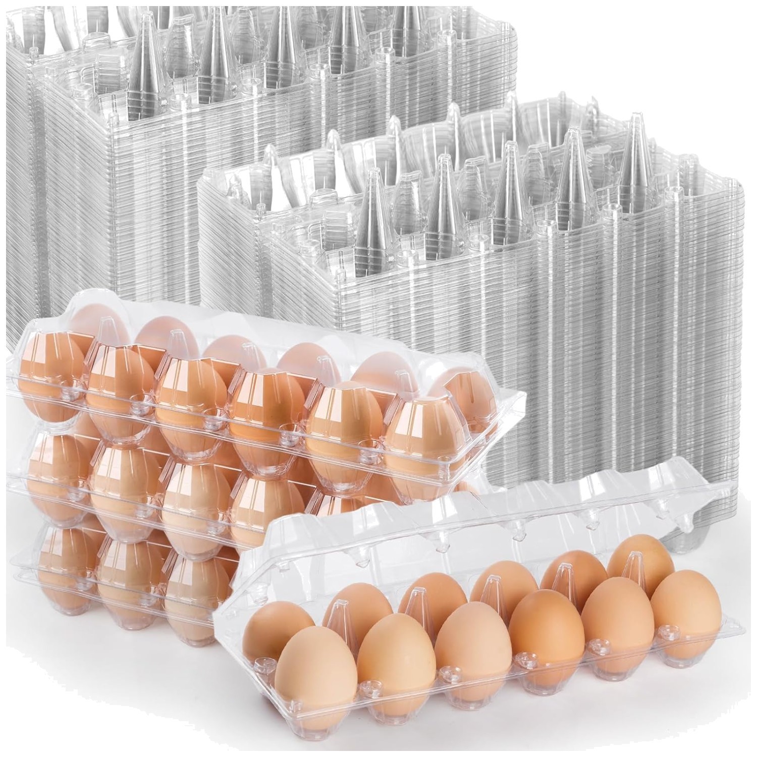 100 Pack Bulk Egg Cartons, Clear Plastic Chicken Egg Holders, Egg Tray Carton
