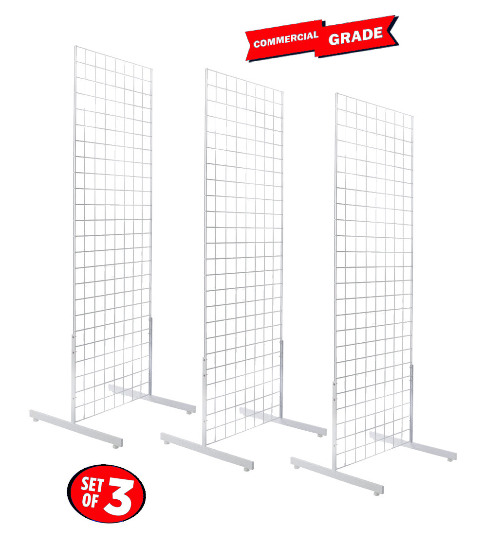 Only Hangers 2' x 6' Grid Wall Panel Floorstanding Display Fixture 3 pack White