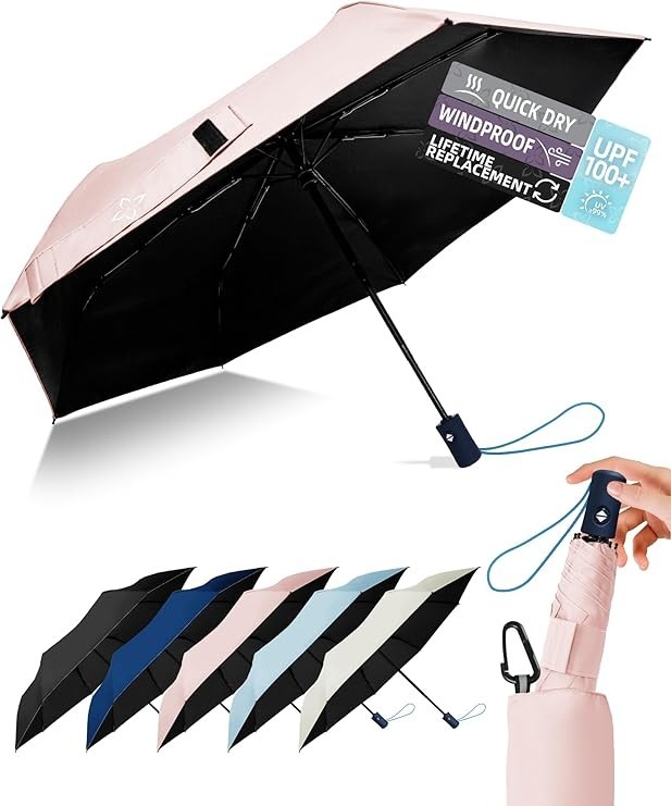 Windproof Travel Umbrella for Rain - 43" Compact Folding Umbrella